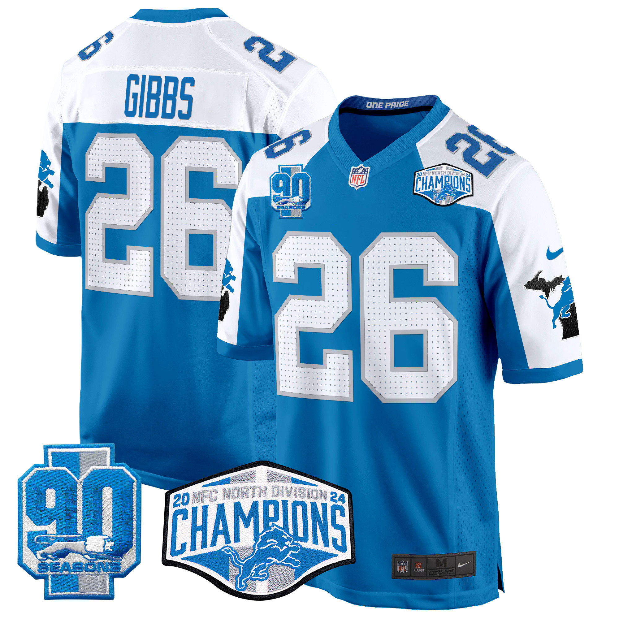 Jahmyr Gibbs Men's Detroit Lions 2024 NFC North Division Champions Patch Game Blue Alternate Jersey - All Stitched