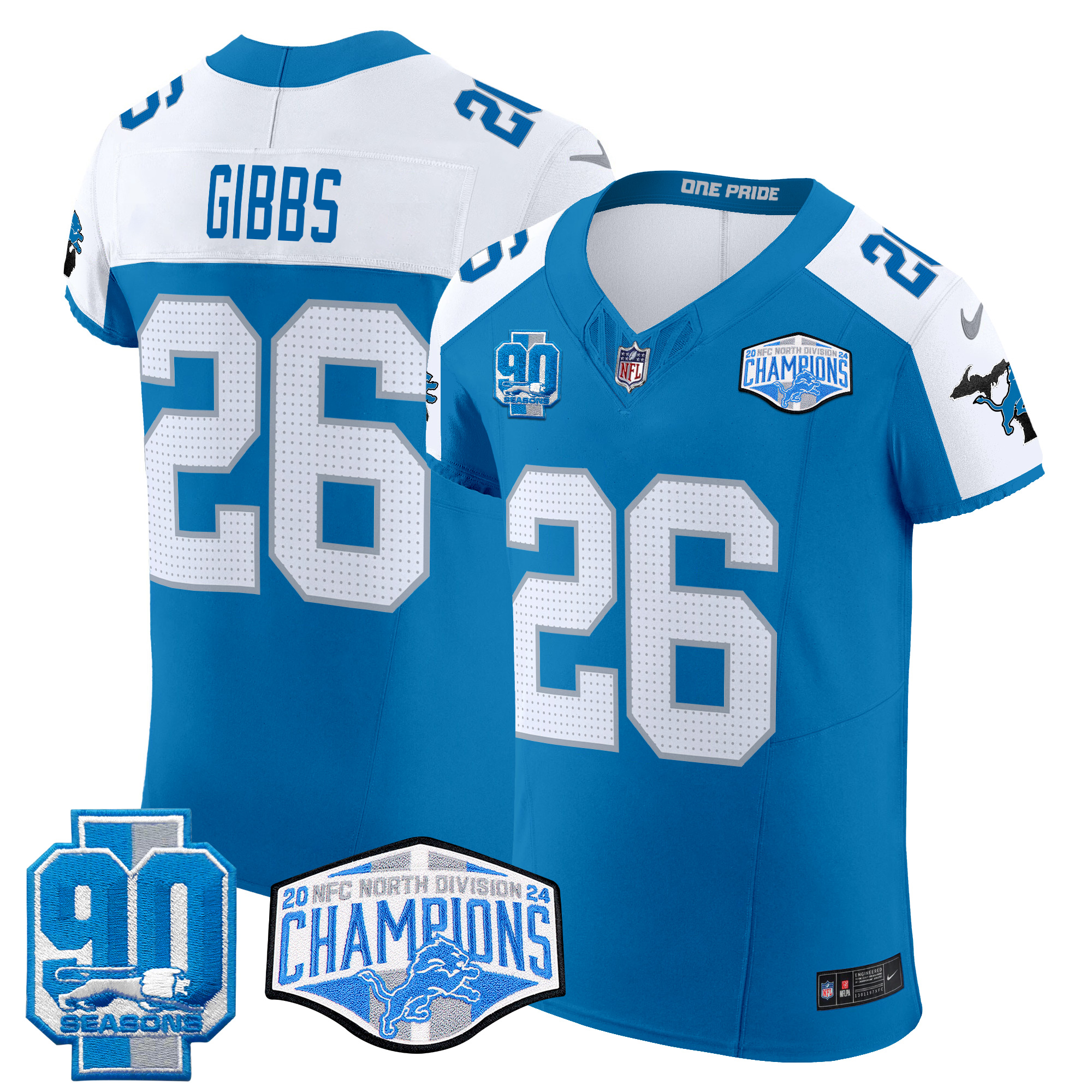 Jahmyr Gibbs Men's Detroit Lions 2024 NFC North Division Champions Patch Vapor Elite Blue Alternate Jersey - All Stitched