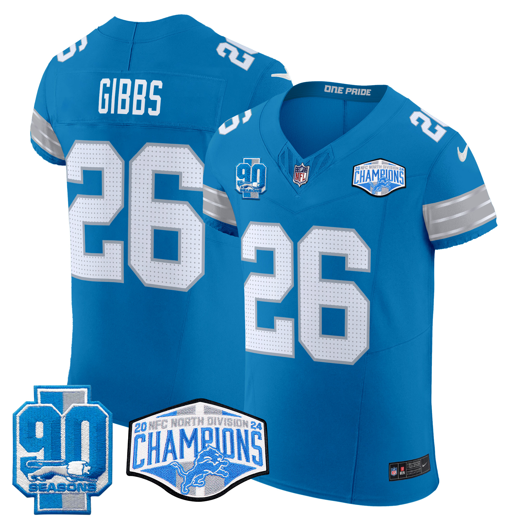 Jahmyr Gibbs Men's Detroit Lions 2024 NFC North Division Champions Patch Vapor Elite Blue Jersey - All Stitched