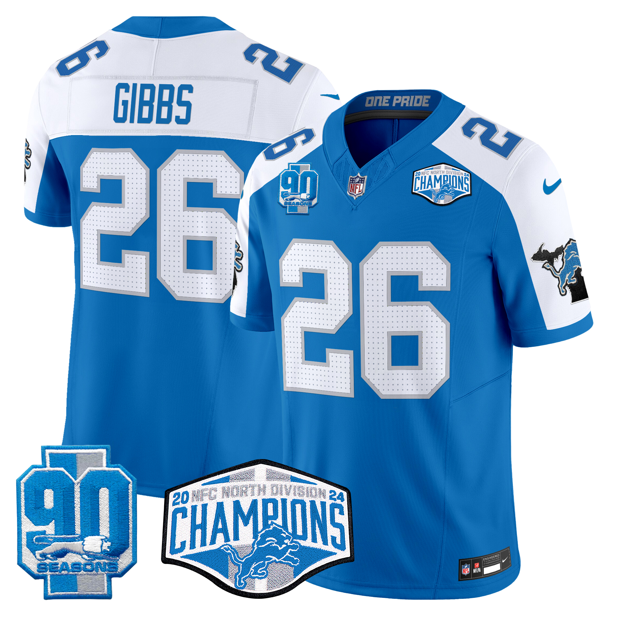 Jahmyr Gibbs Men's Detroit Lions 2024 NFC North Division Champions Patch Vapor Limited Blue Alternate Jersey - All Stitched