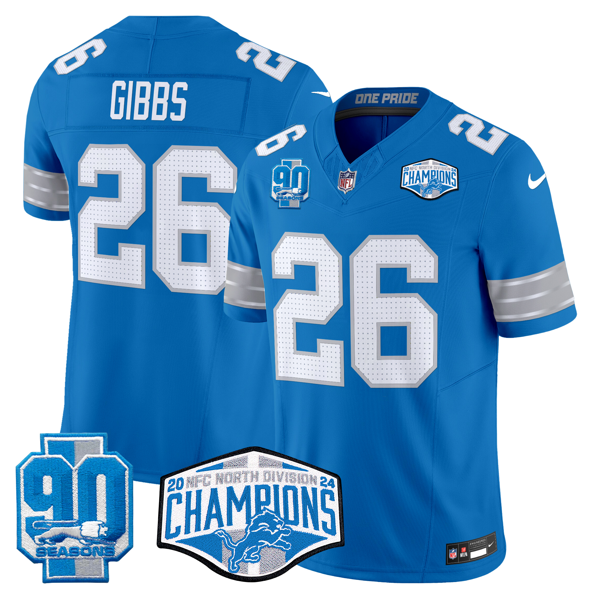 Jahmyr Gibbs Men's Detroit Lions 2024 NFC North Division Champions Patch Vapor Limited Blue Jersey - All Stitched