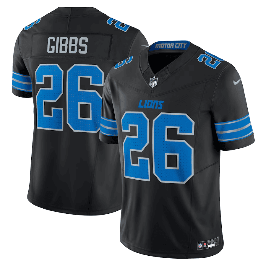 Jahmyr Gibbs Men's Detroit Lions 2024 Vapor Limited Black Jersey - All Stitched