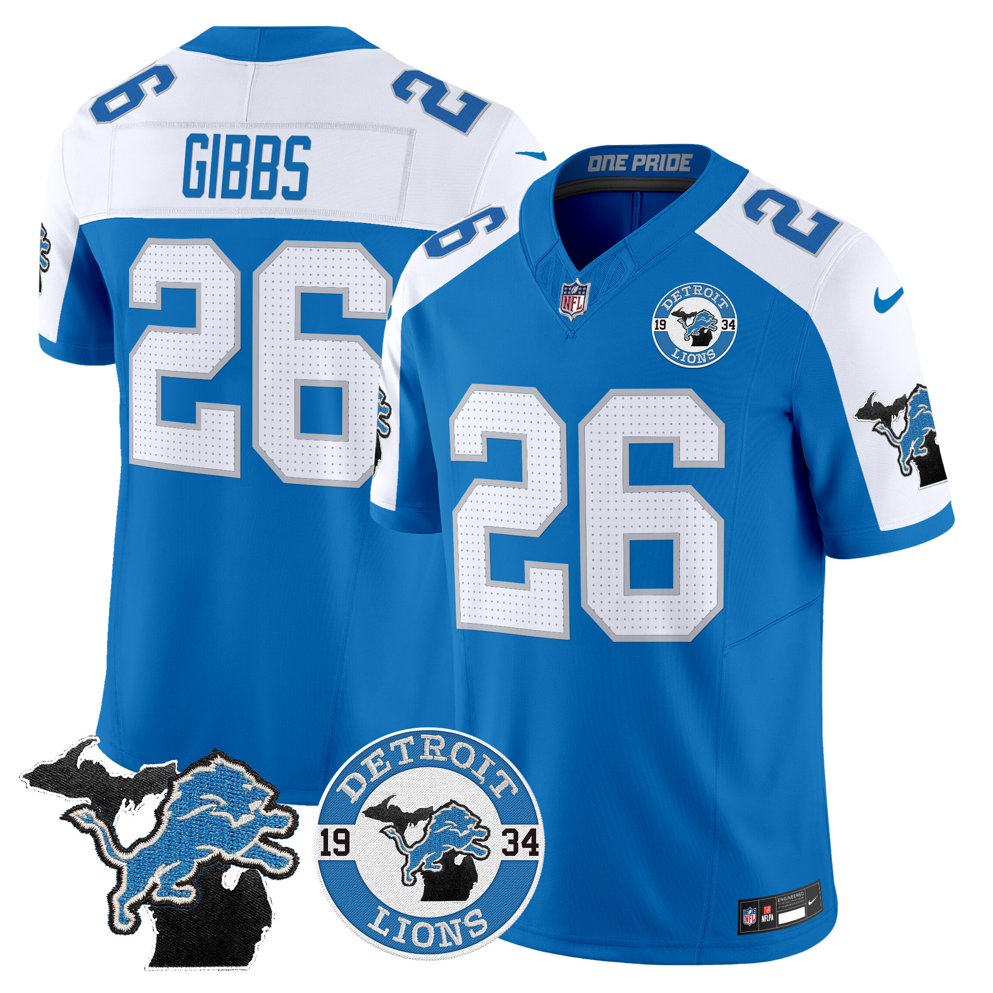 Jahmyr Gibbs Men's Detroit Lions 2024 Vapor Limited Blue Alternate Jersey - All Stitched