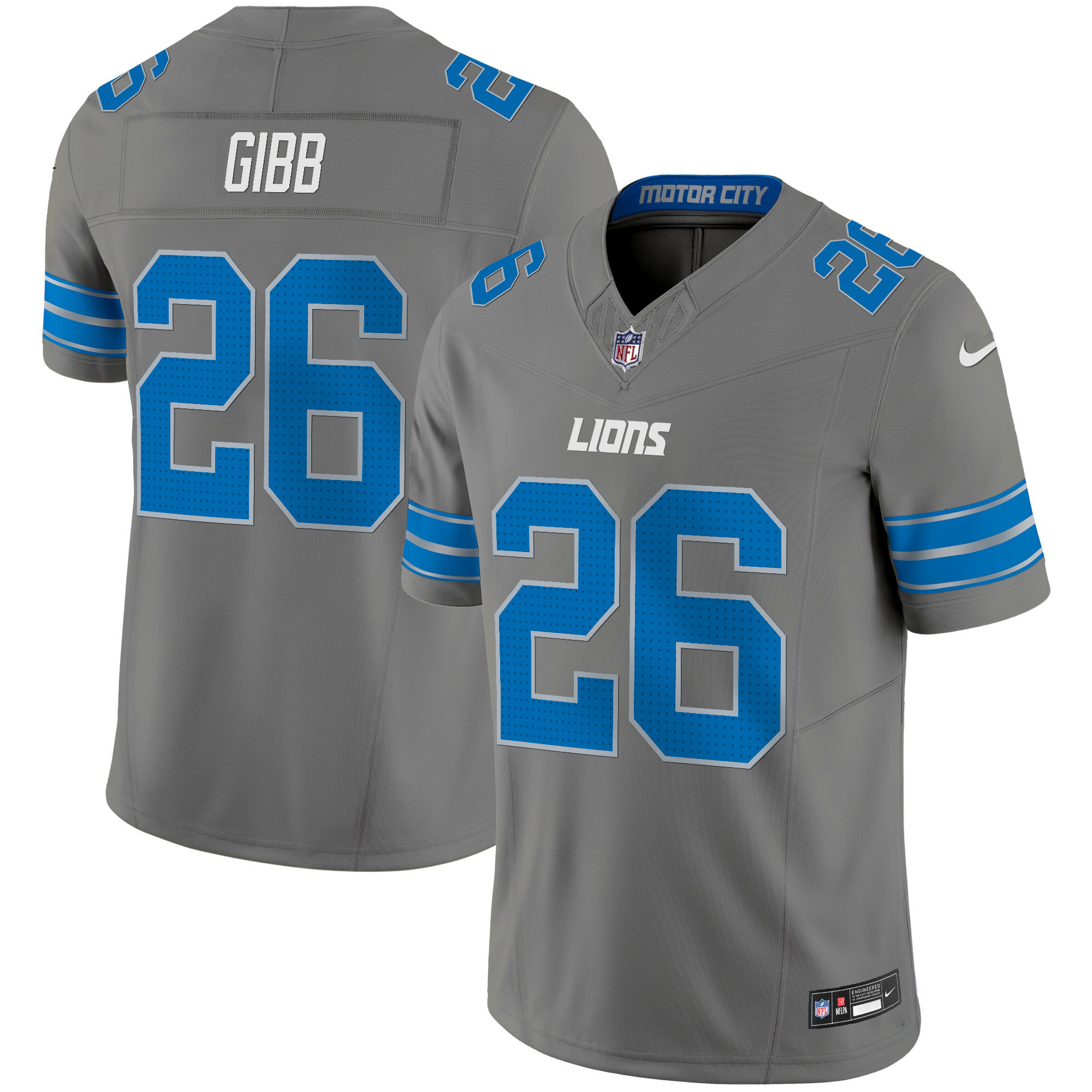 Jahmyr Gibbs Men's Detroit Lions 2024 Vapor Limited Gray Jersey - All Stitched
