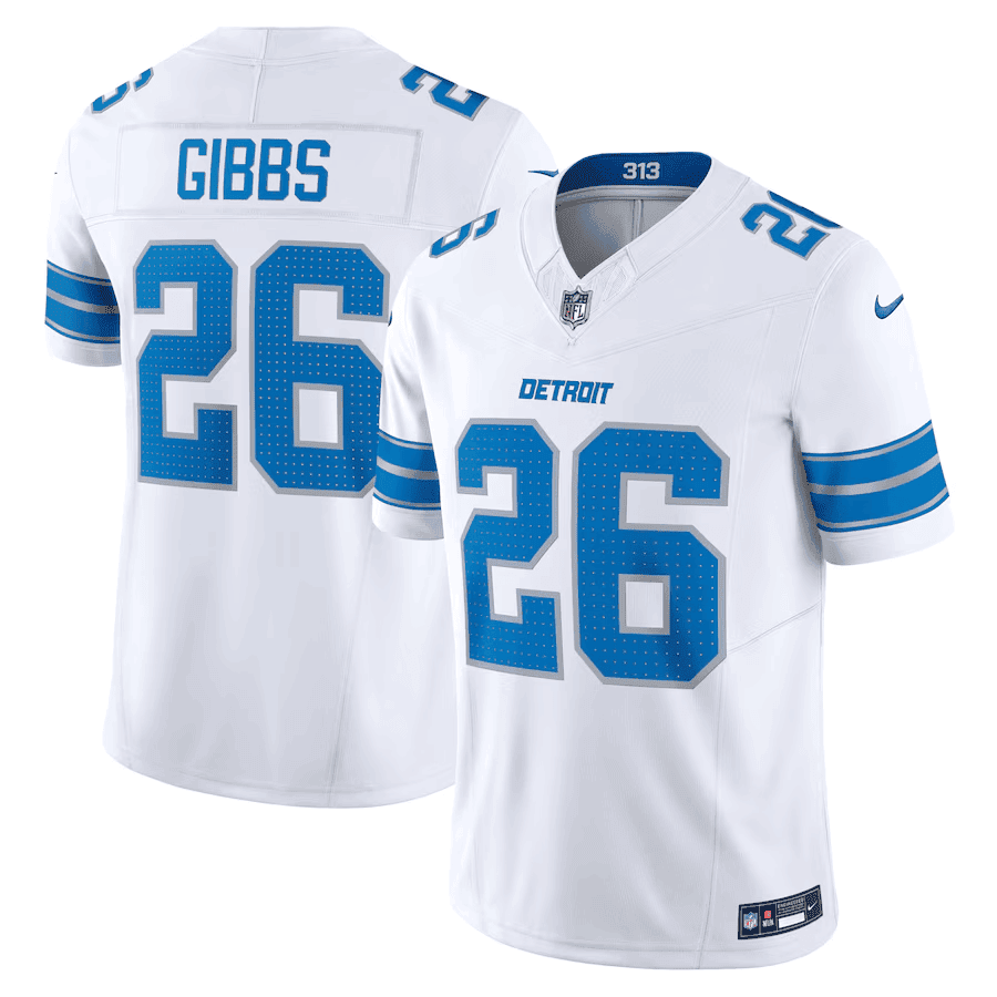 Jahmyr Gibbs Men's Detroit Lions 2024 Vapor Limited White Jersey - All Stitched