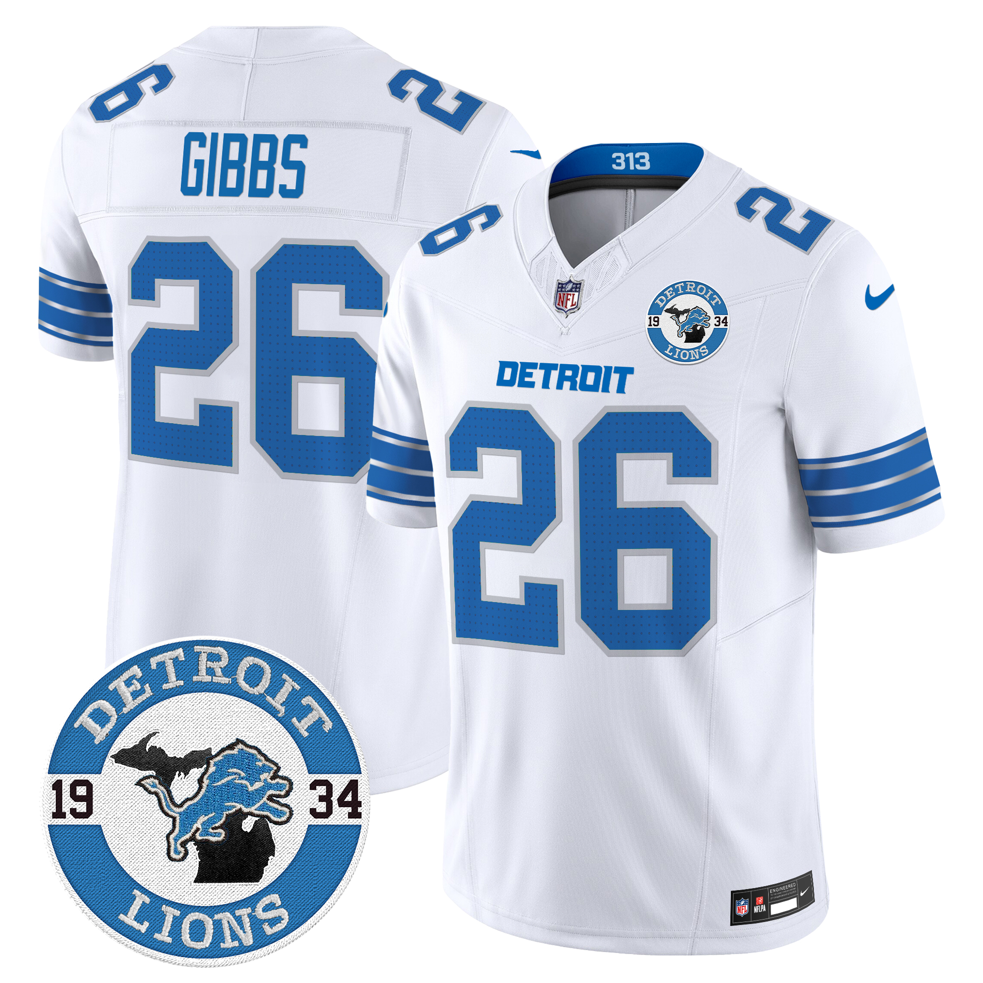 Jahmyr Gibbs Men's Detroit Lions 2024 Vapor Limited White Jersey - All Stitched
