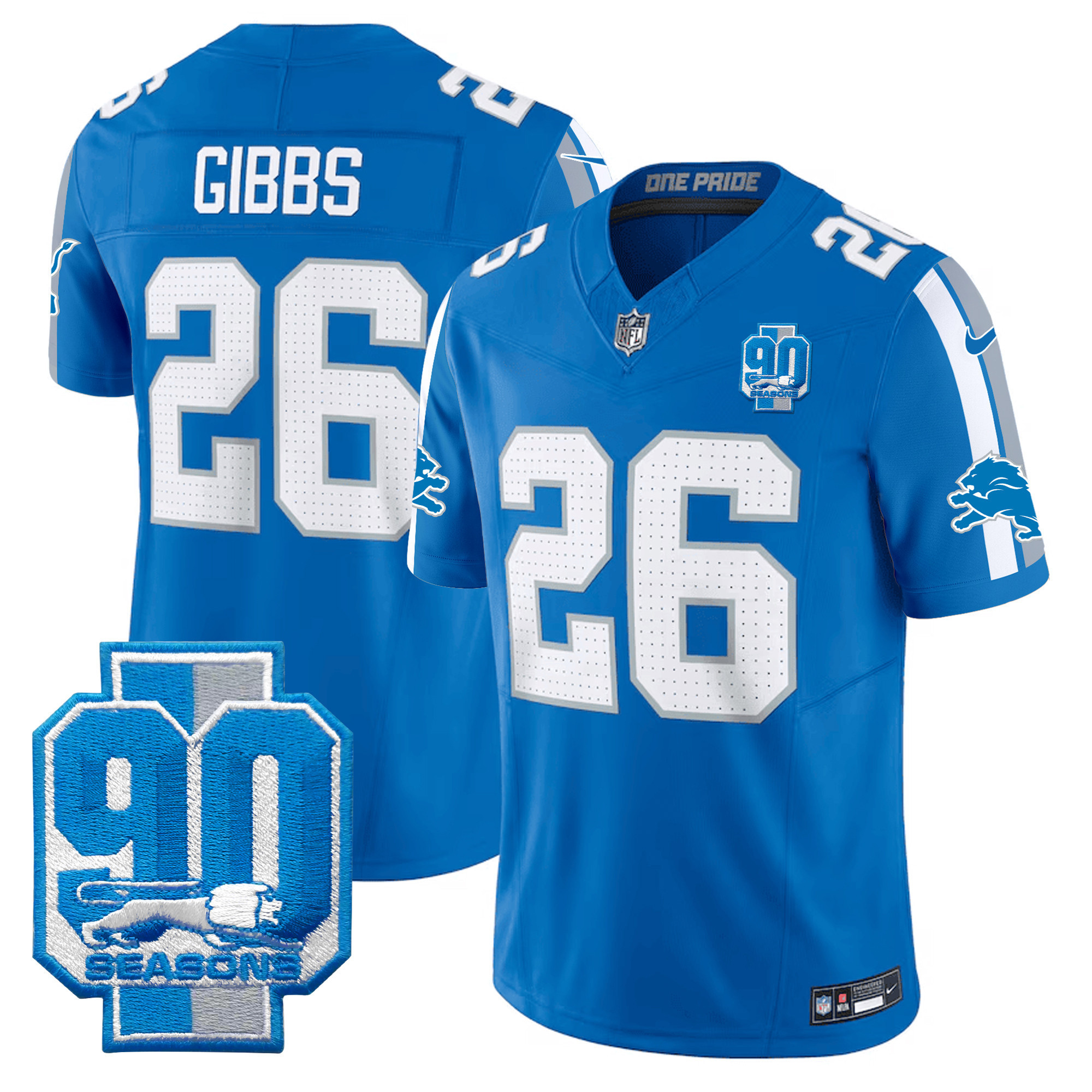Jahmyr Gibbs Men's Detroit Lions 90th Year Patch Vapor Limited Blue Jersey - All Stitched