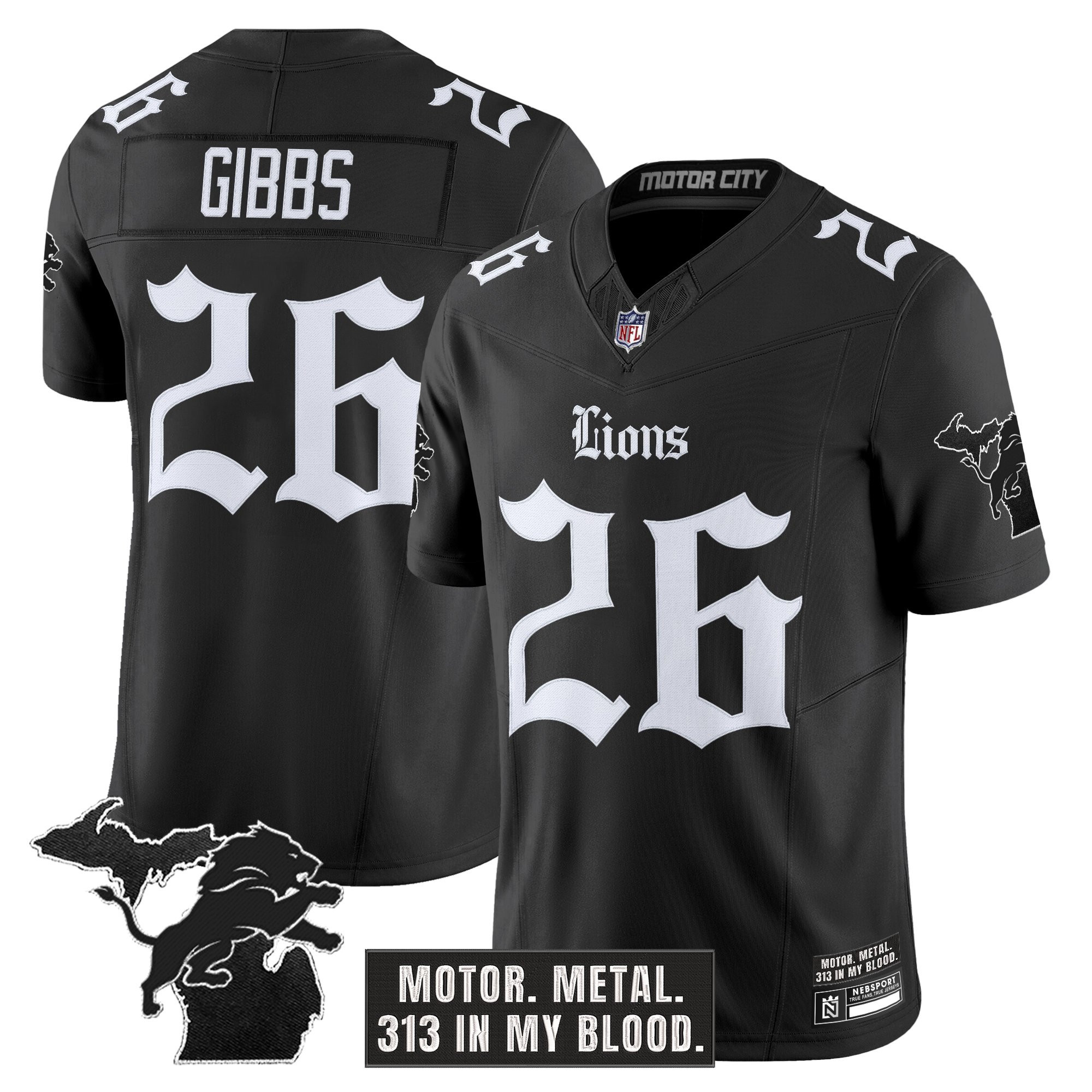 Jahmyr Gibbs Men's Detroit Lions 'Gothic Motor Grit Edition' Vapor Limited Black Jersey - All Stitched