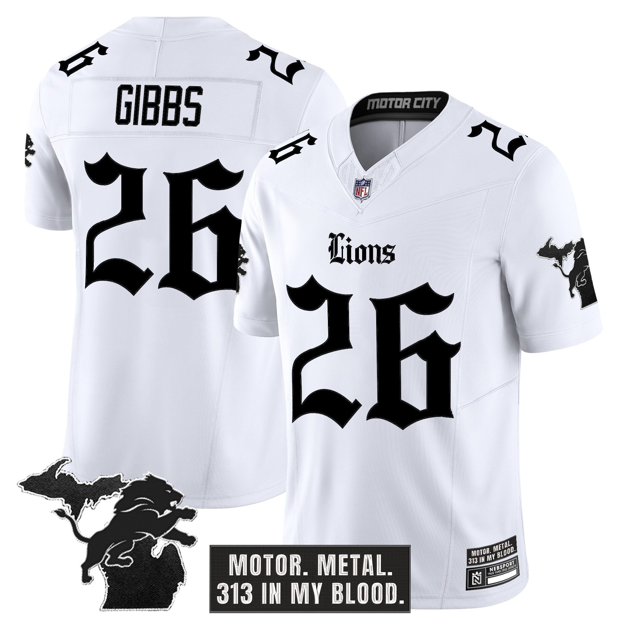 Jahmyr Gibbs Men's Detroit Lions 'Gothic Motor Grit Edition' Vapor Limited White Jersey - All Stitched