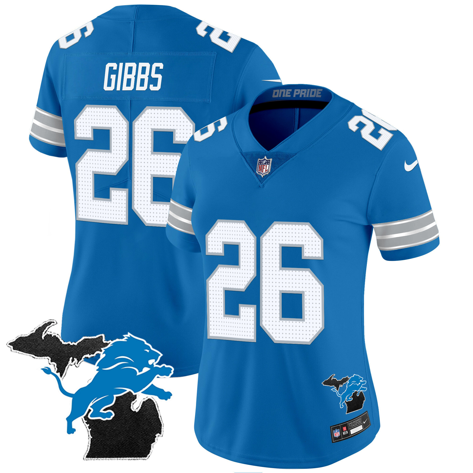 Jahmyr Gibbs Women's Detroit Lions 2024 Michigan Patch Vapor Blue Jersey - All Stitched
