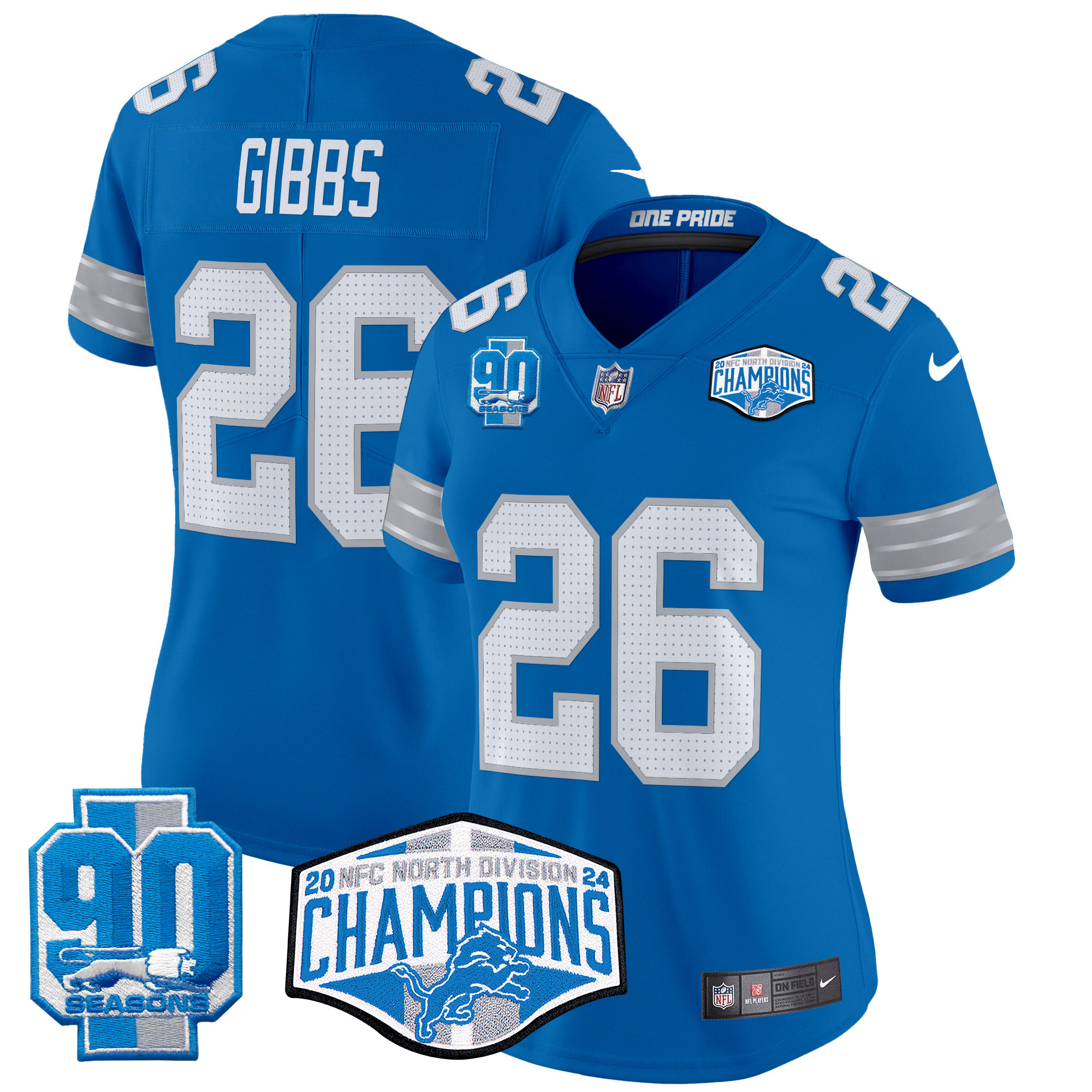 Jahmyr Gibbs Women's Detroit Lions 2024 NFC North Division Champions Patch Vapor Limited Blue Jersey - All Stitched