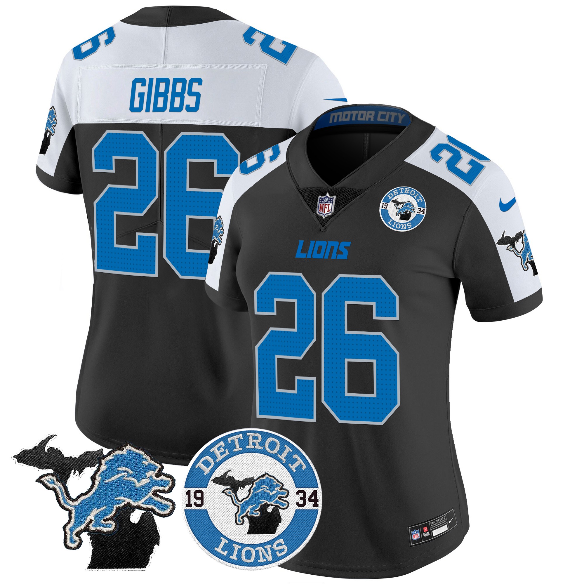 Jahmyr Gibbs Women's Detroit Lions 2024 Vapor Limited Black Alternate Jersey - All Stitched