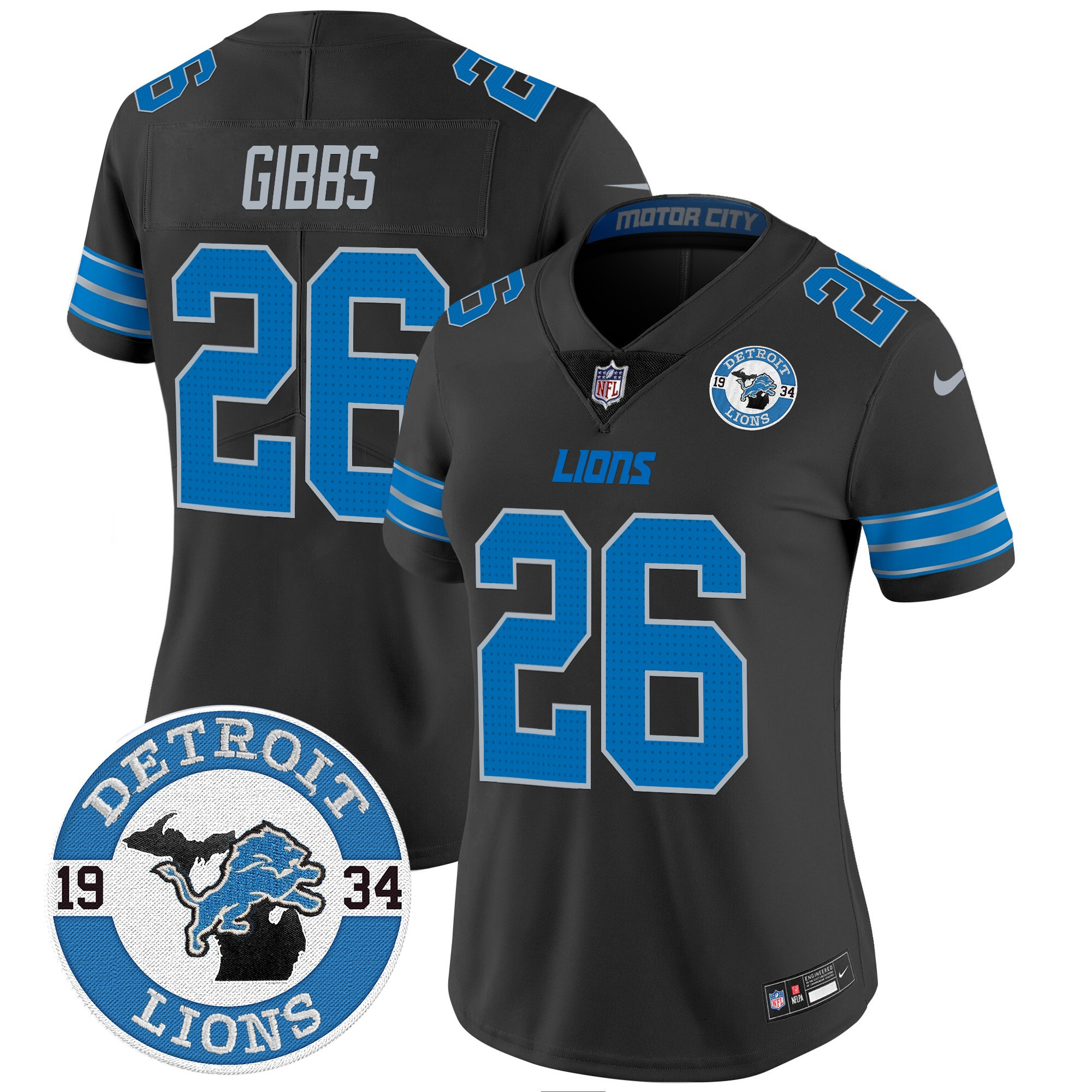 Jahmyr Gibbs Women's Detroit Lions 2024 Vapor Limited Black Jersey - All Stitched