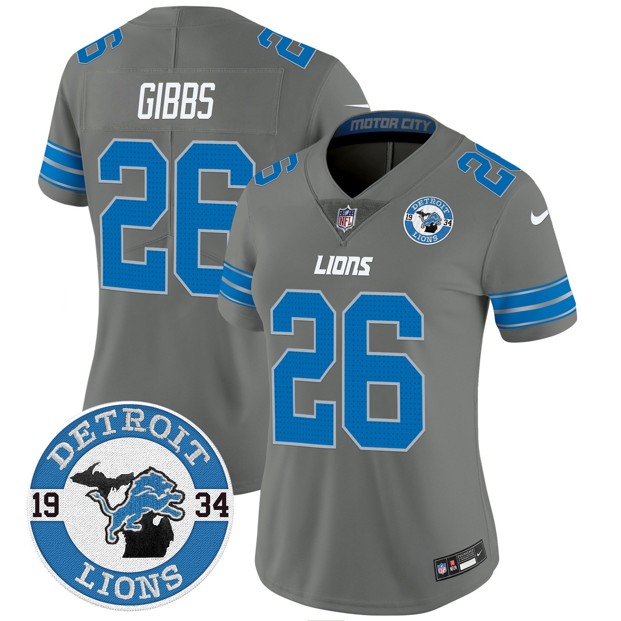 Jahmyr Gibbs Women's Detroit Lions 2024 Vapor Limited Gray Jersey - All Stitched