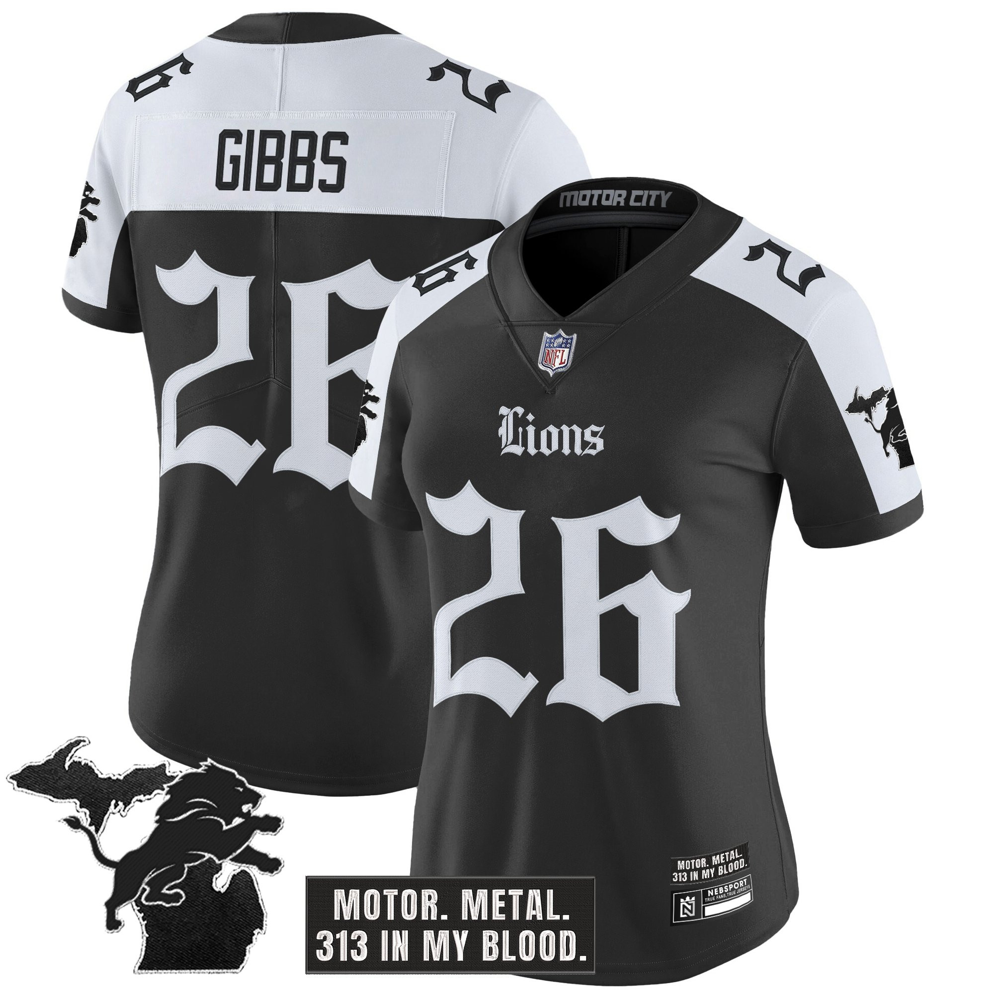 Jahmyr Gibbs Women's Detroit Lions 'Gothic Motor Grit Edition' Vapor Limited Alternate Jersey - All Stitched