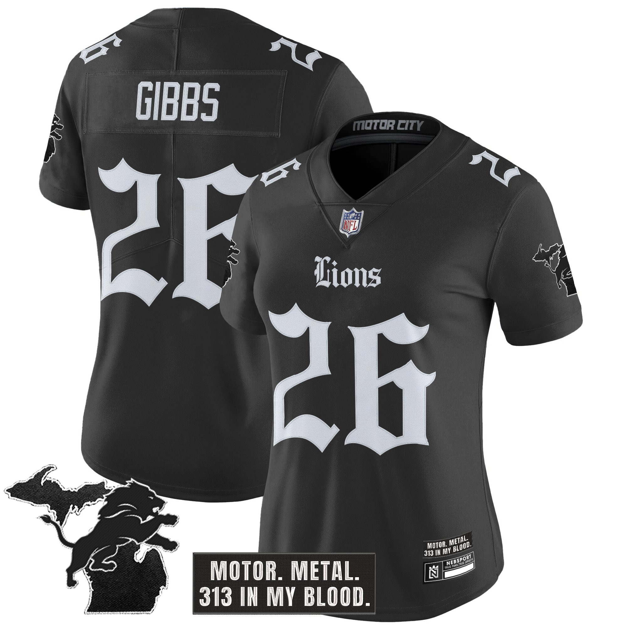 Jahmyr Gibbs Women's Detroit Lions 'Gothic Motor Grit Edition' Vapor Limited Black Jersey - All Stitched