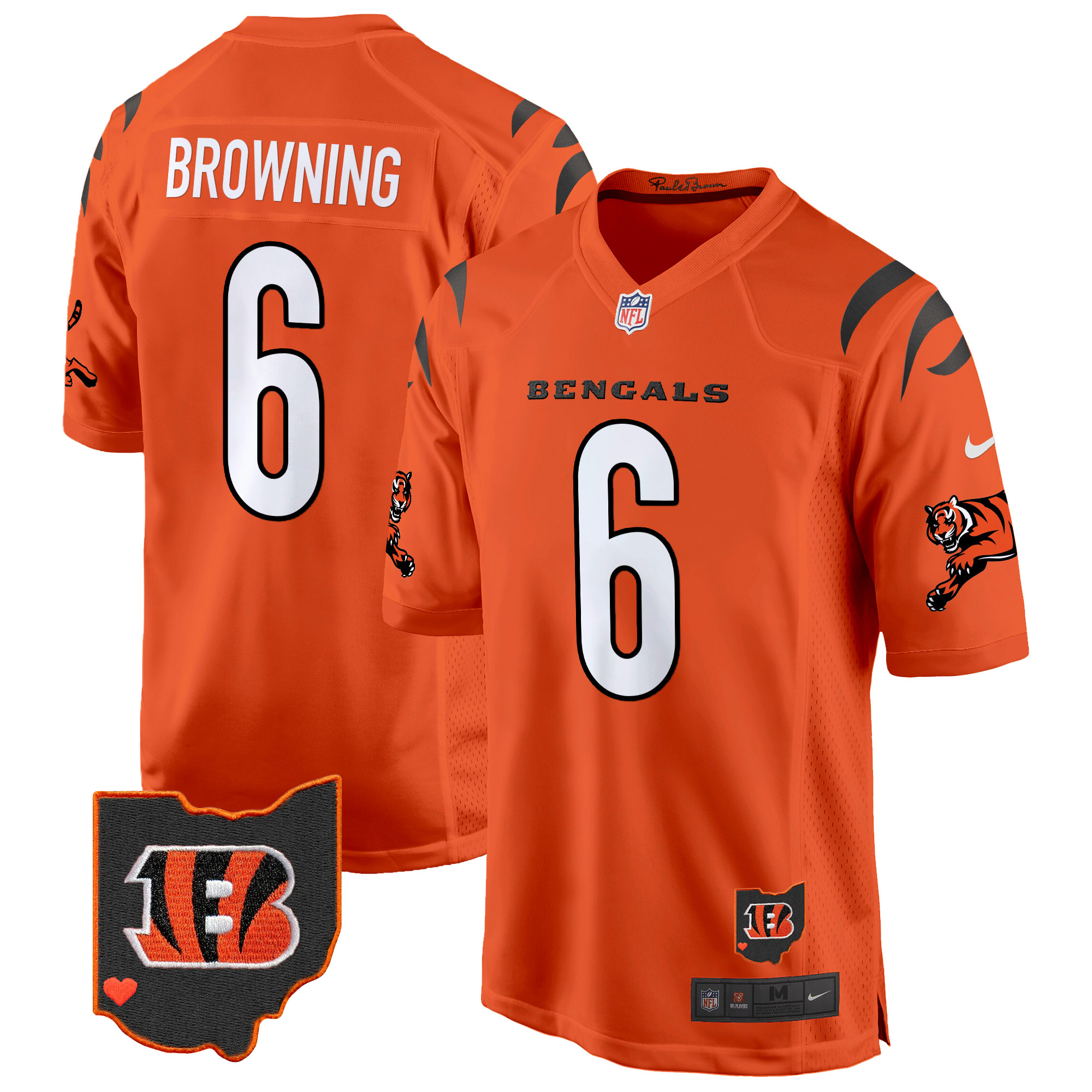 Jake Browning Men's Cincinnati Bengals 2024 Game Orange Jersey - All Stitched