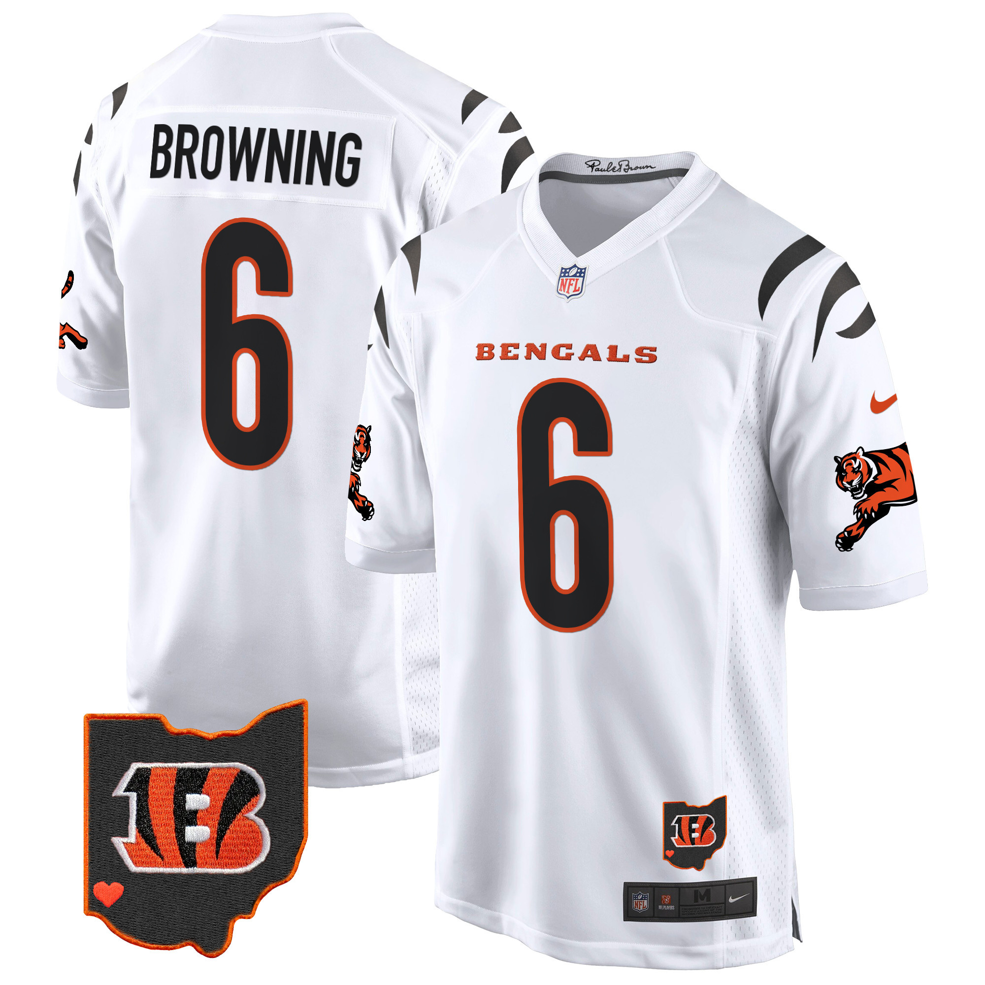 Jake Browning Men's Cincinnati Bengals 2024 Game White Jersey - All Stitched