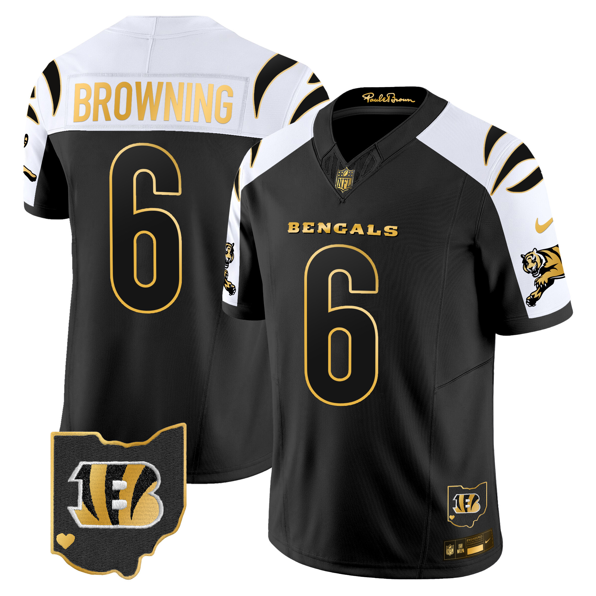 Jake Browning Men's Cincinnati Bengals 2024 Gold Vapor Limited Alternate Jersey - All Stitched