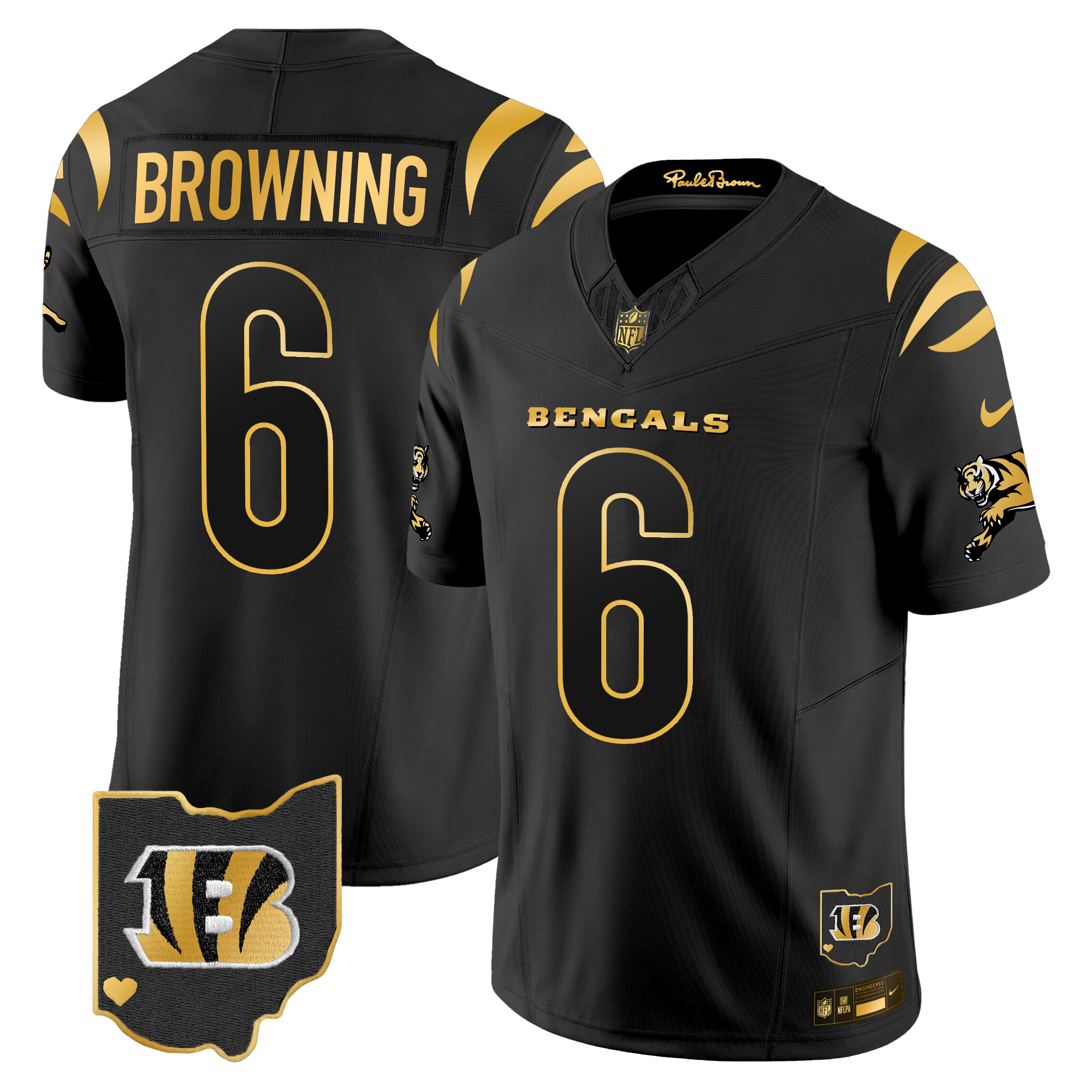 Jake Browning Men's Cincinnati Bengals 2024 Gold Vapor Limited Black Gold Jersey - All Stitched