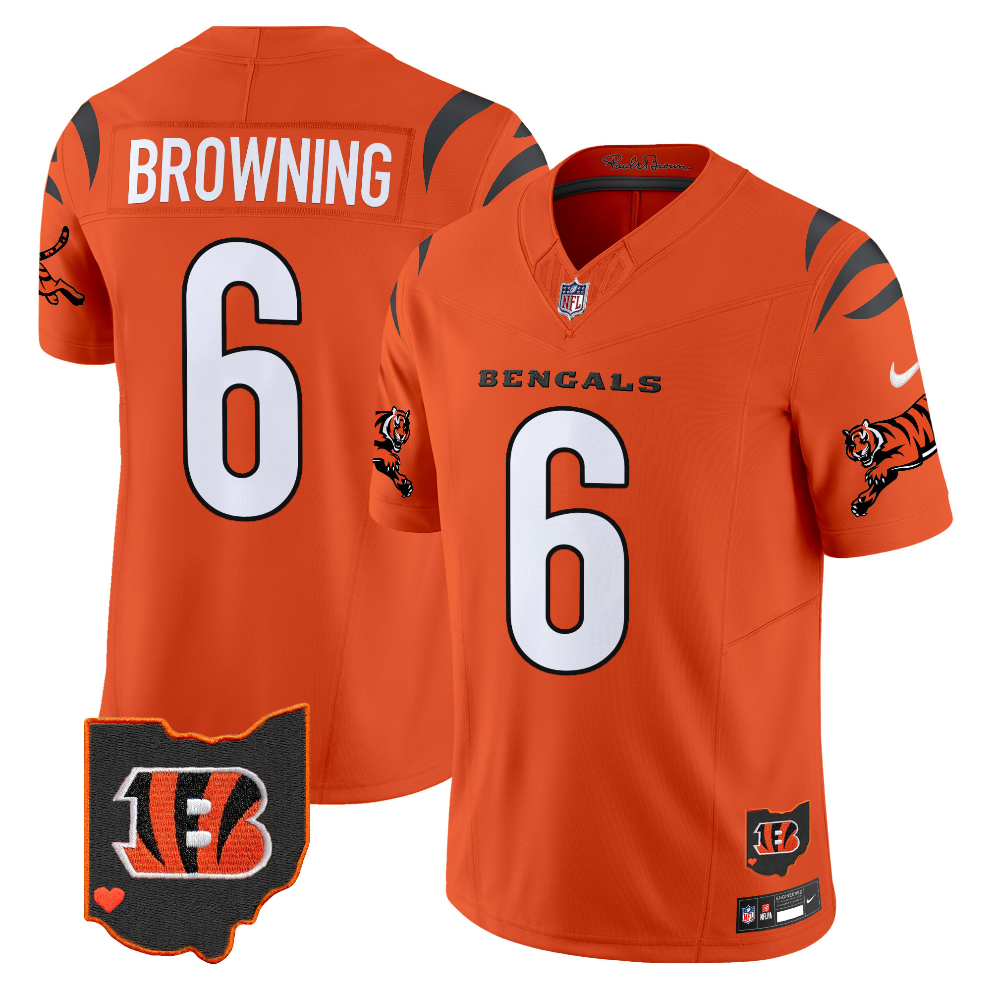 Jake Browning Men's Cincinnati Bengals 2024 Vapor Limited Orange Jersey - All Stitched