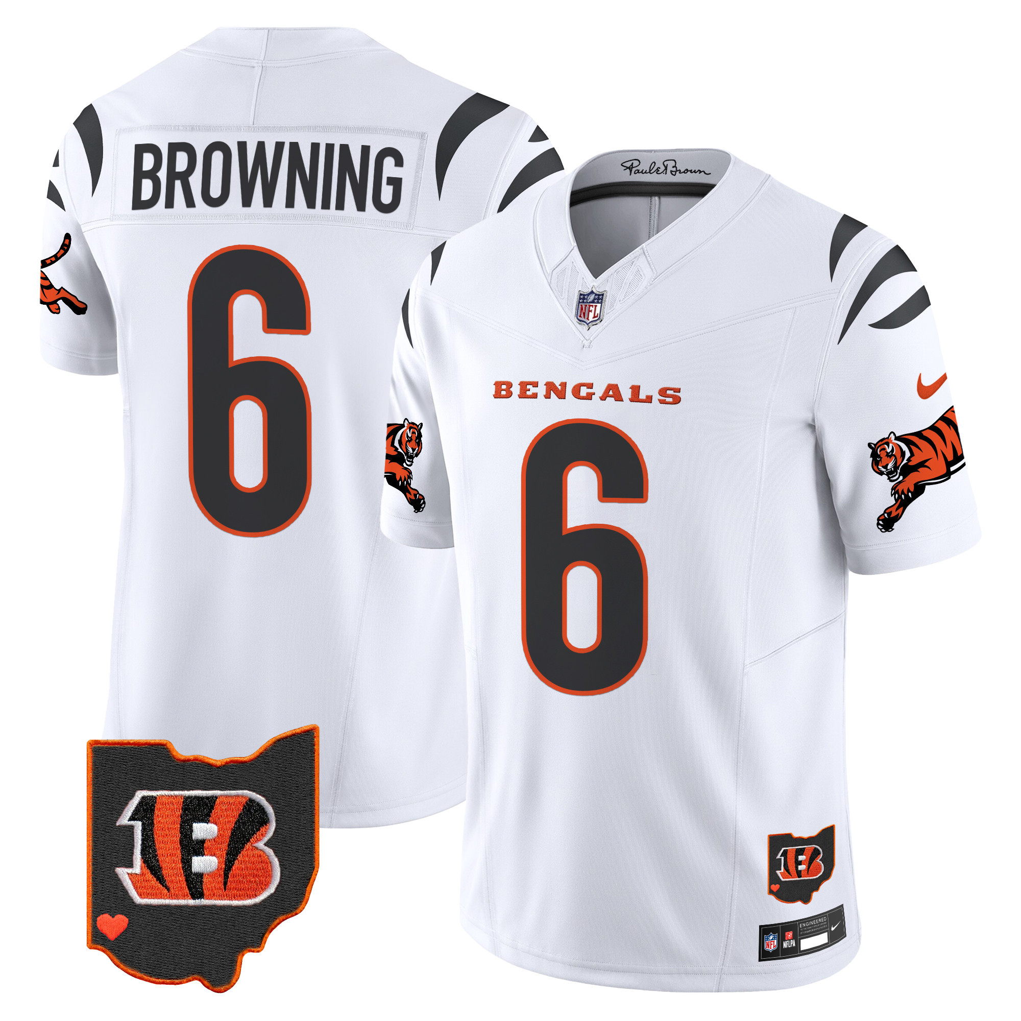 Jake Browning Men's Cincinnati Bengals 2024 Vapor Limited White Jersey - All Stitched