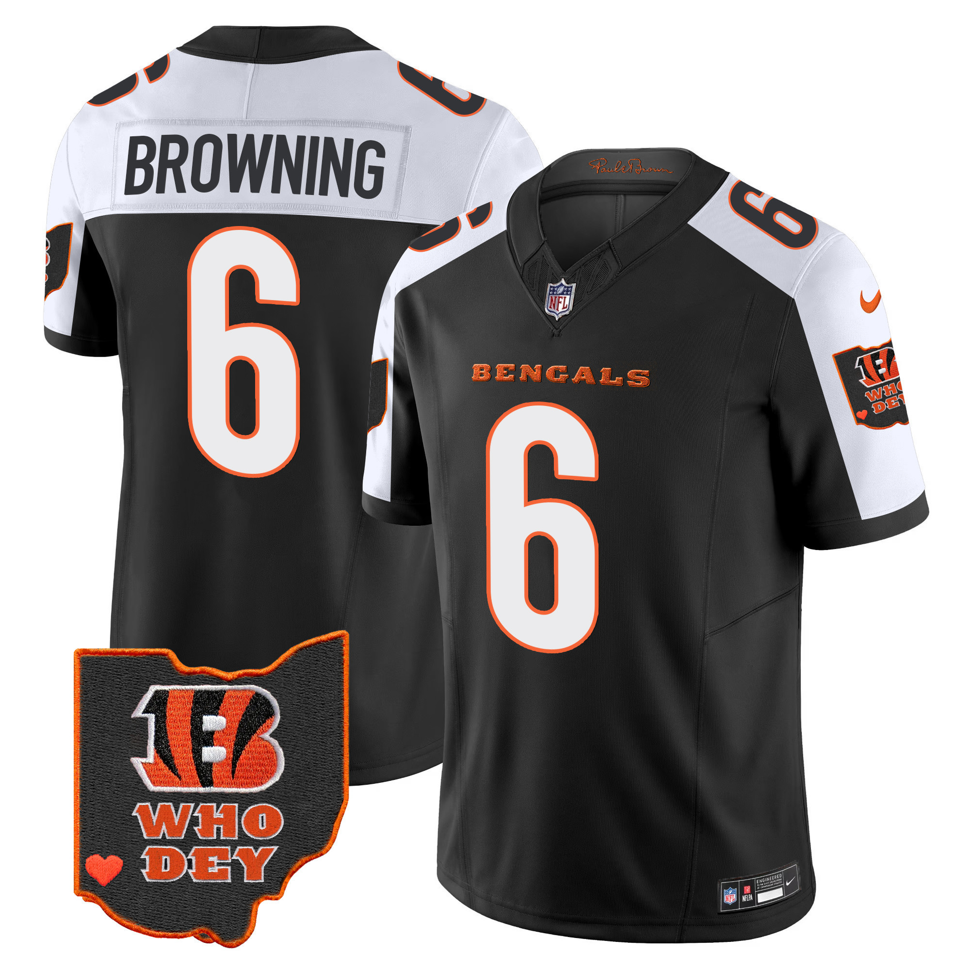 Jake Browning Men's Cincinnati Bengals Ohio Patch Vapor Limited Alternate Jersey - All Stitched