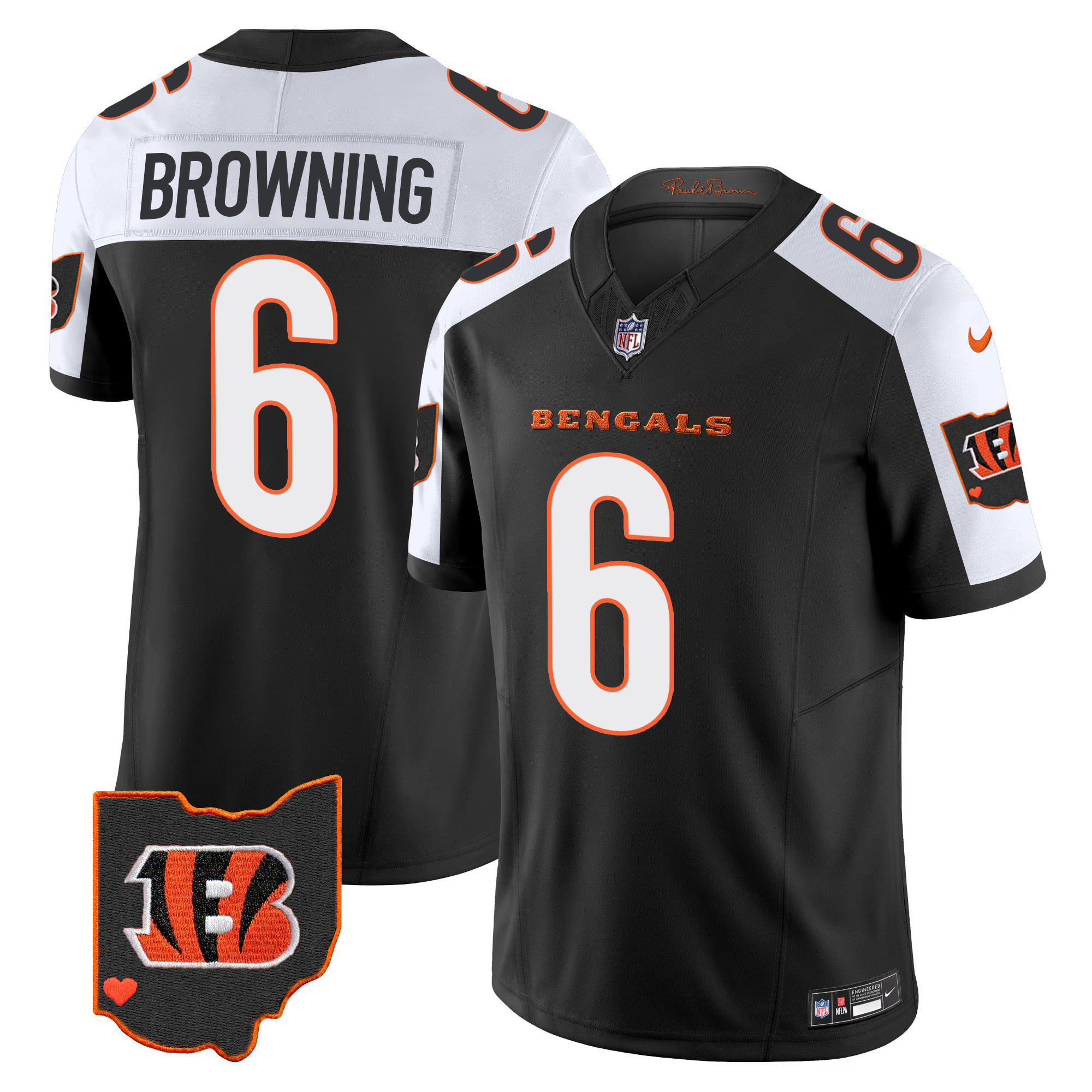 Jake Browning Men's Cincinnati Bengals Ohio Patch Vapor Limited Alternate Jersey - All Stitched