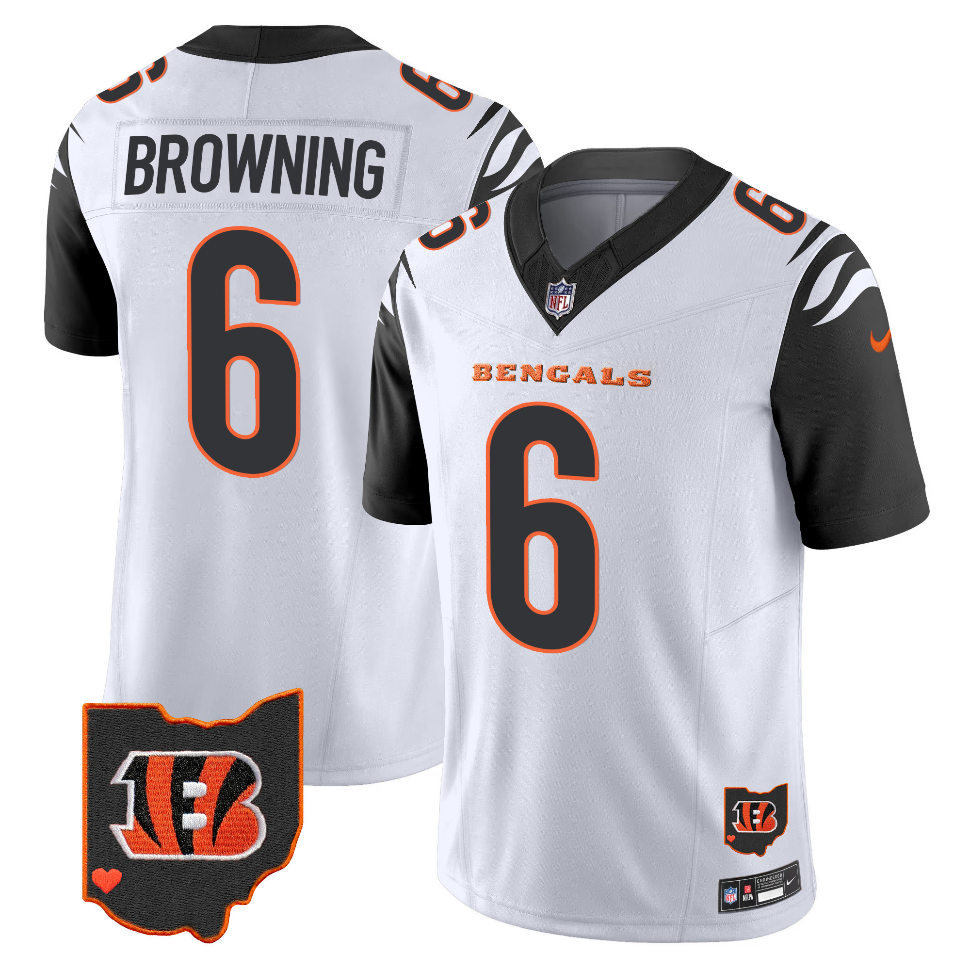 Jake Browning Men's Cincinnati Bengals Ohio Patch Vapor Limited Color Rush Jersey - All Stitched