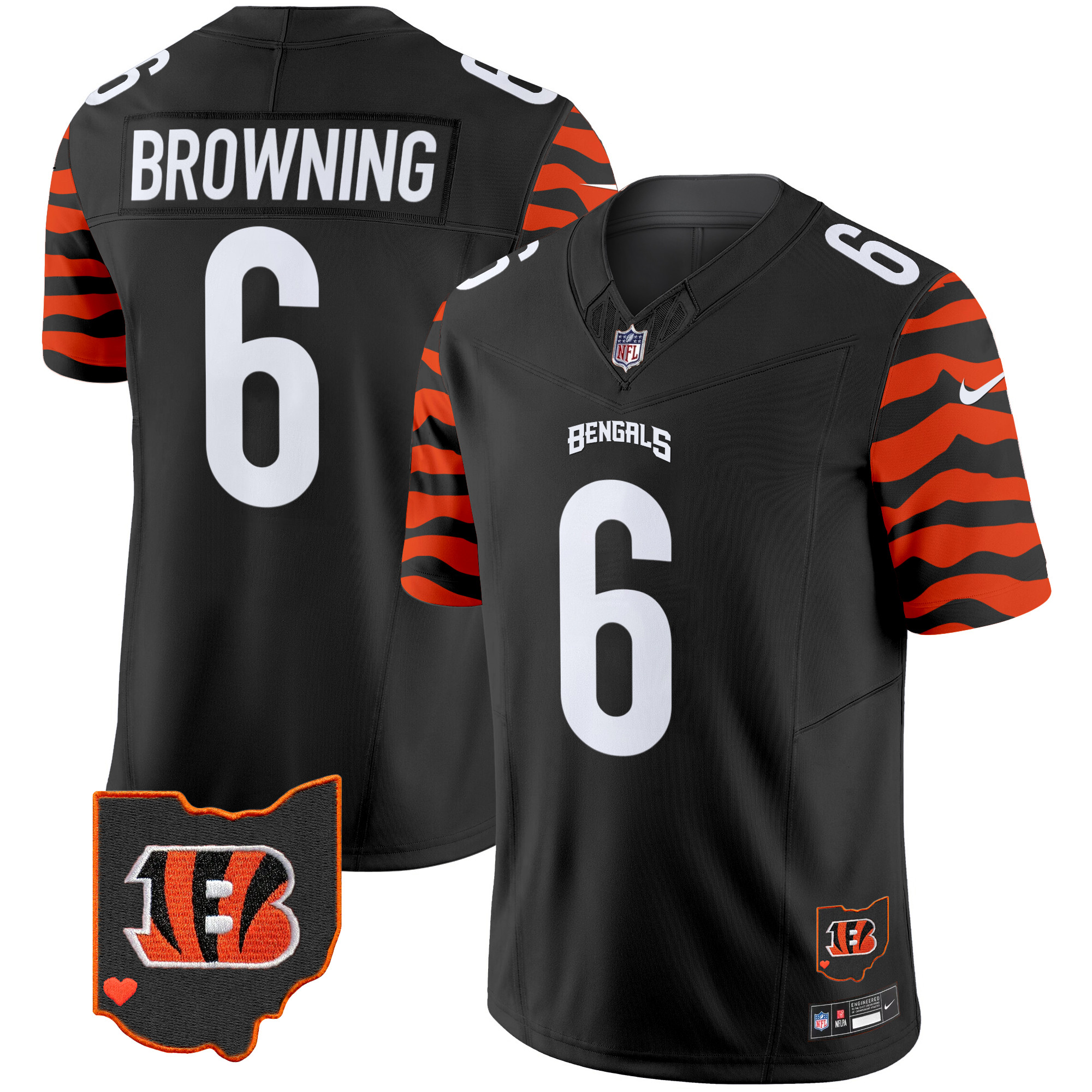 Jake Browning Men's Cincinnati Bengals Stripes Vapor Limited Black Jersey - All Stitched