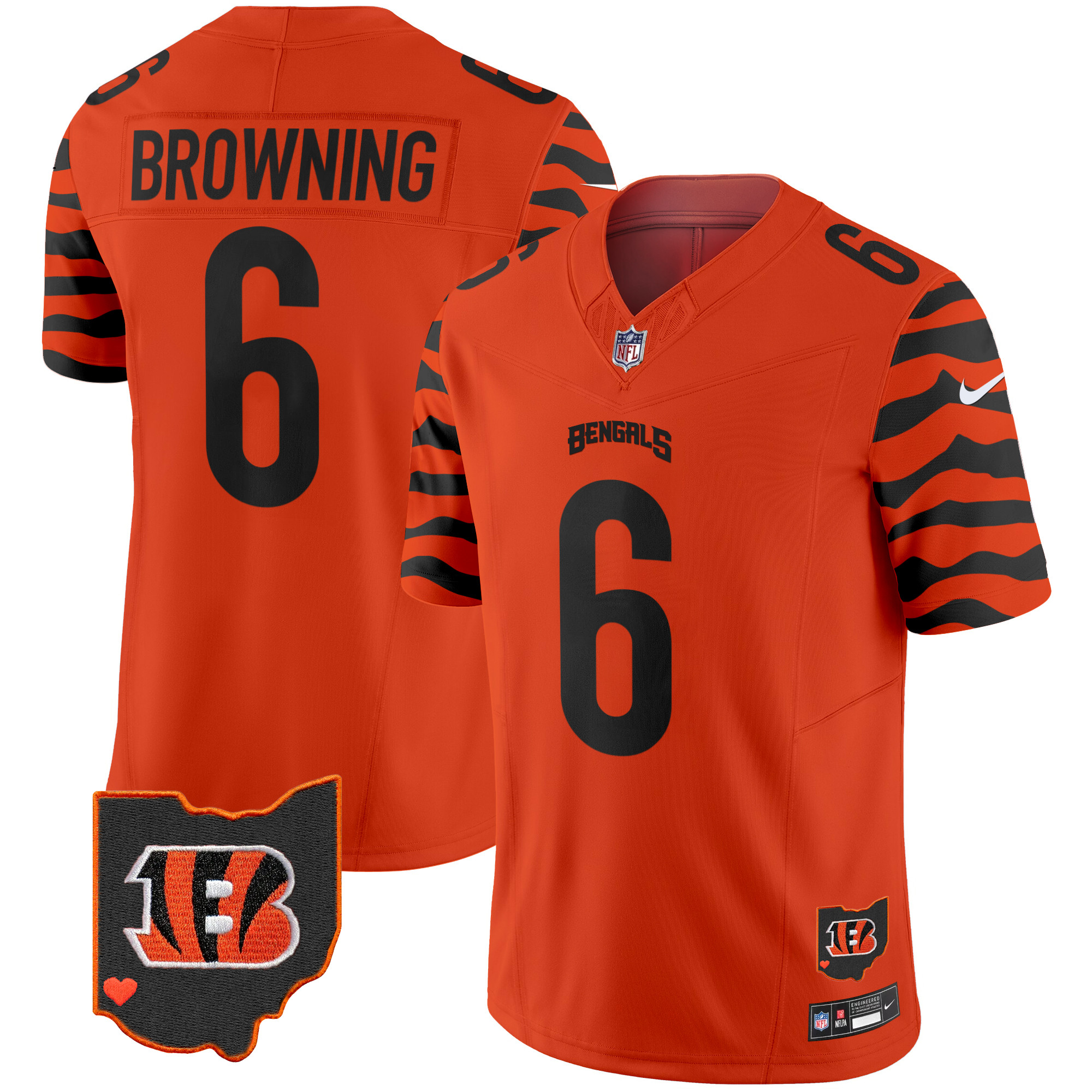 Jake Browning Men's Cincinnati Bengals Stripes Vapor Limited Orange Jersey - All Stitched