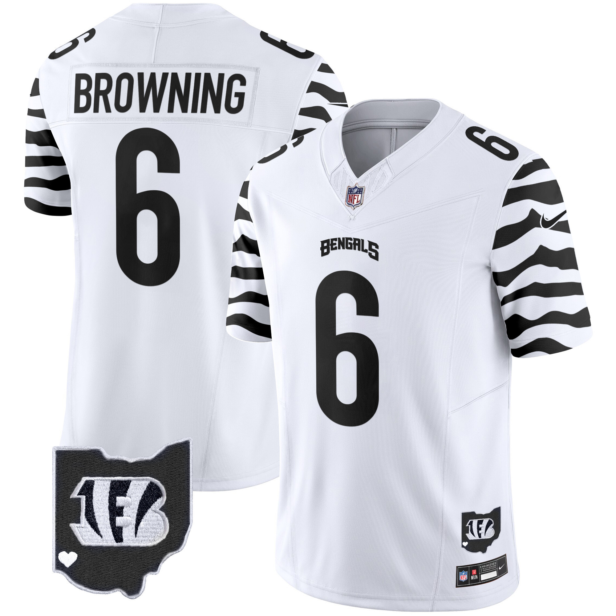 Jake Browning Men's Cincinnati Bengals Stripes Vapor Limited White Jersey - All Stitched