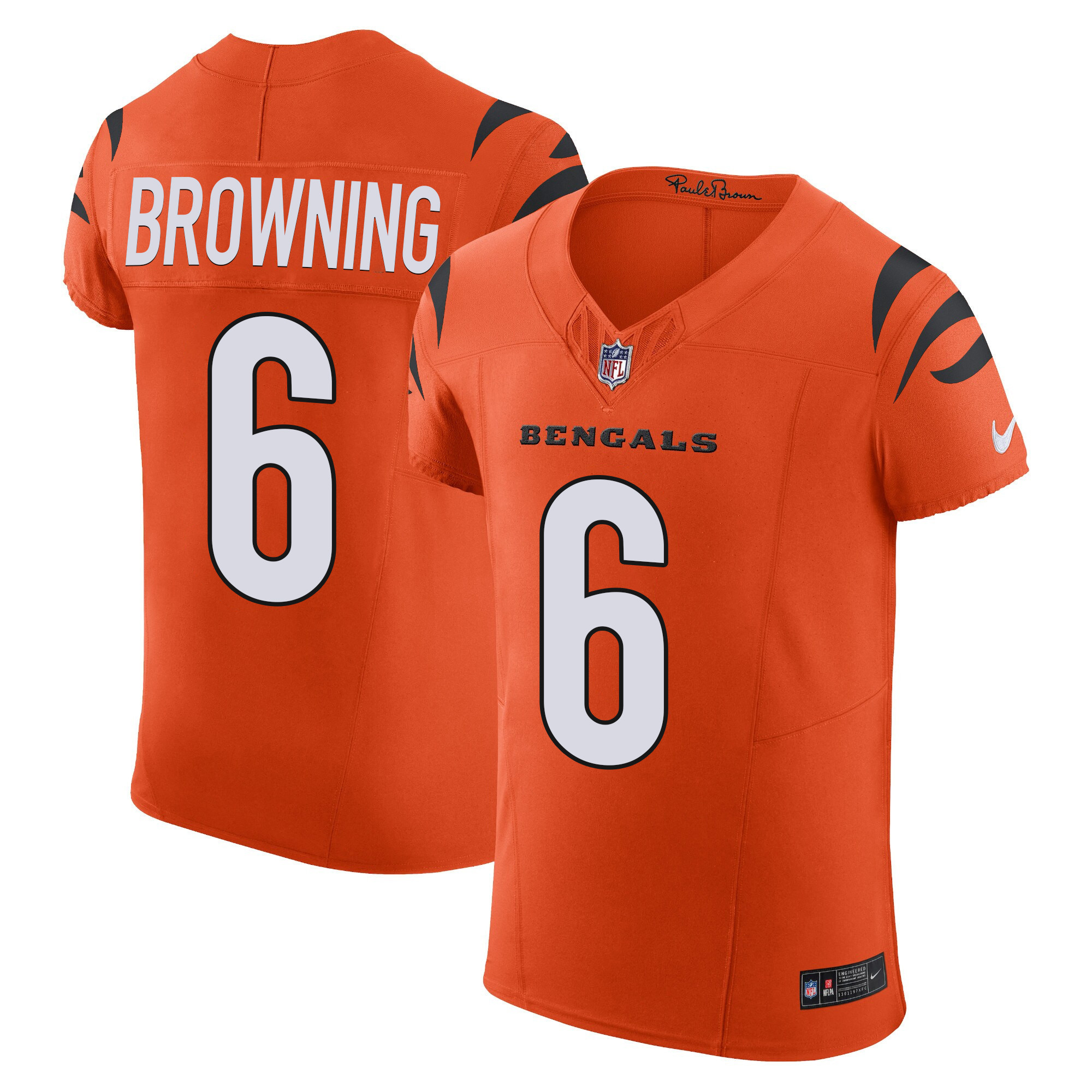 Jake Browning Men's Cincinnati Bengals Vapor Elite Orange Jersey - All Stitched