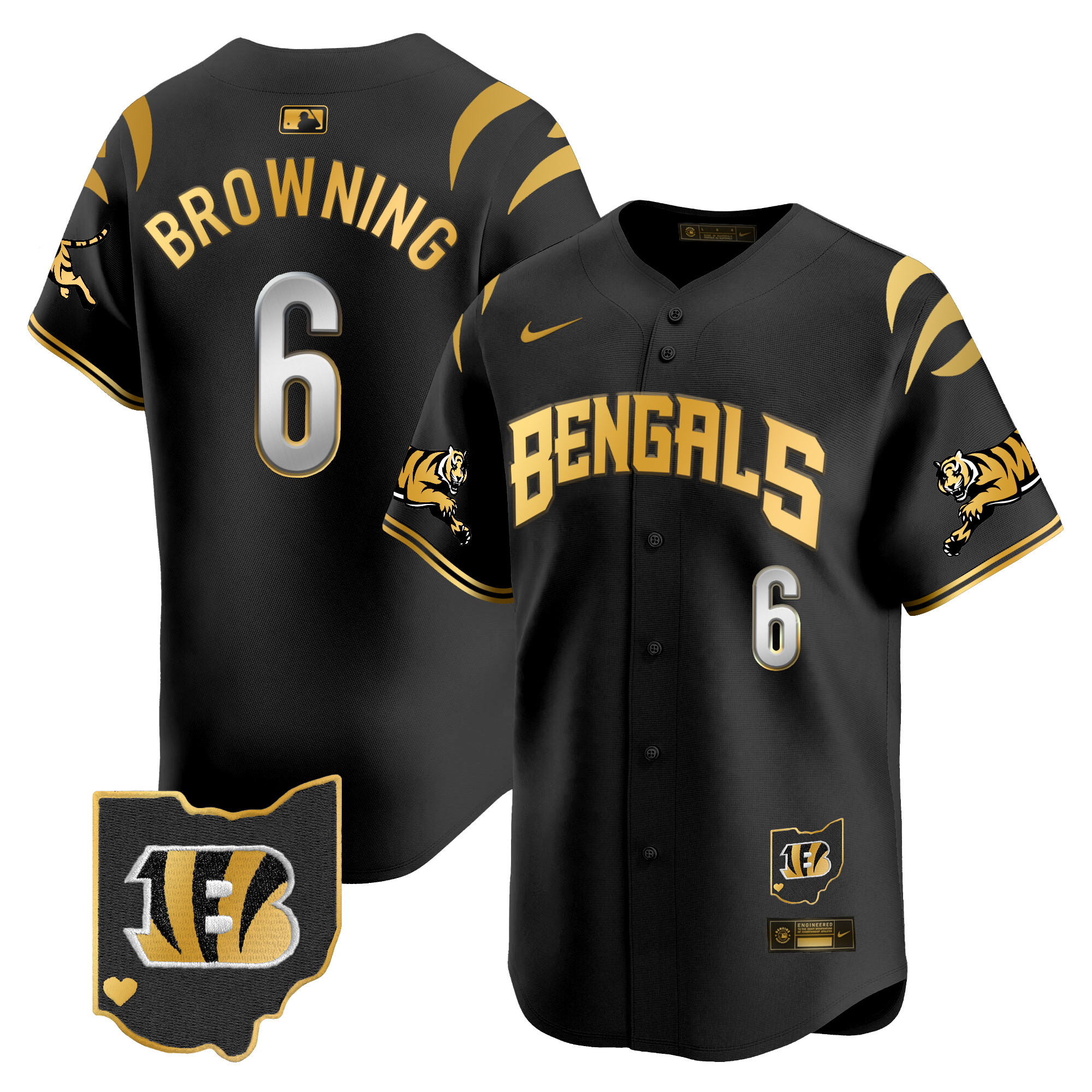 Jake Browning Men's Cincinnati Bengals Vapor Premier Limited Black Gold Jersey - All Stitched