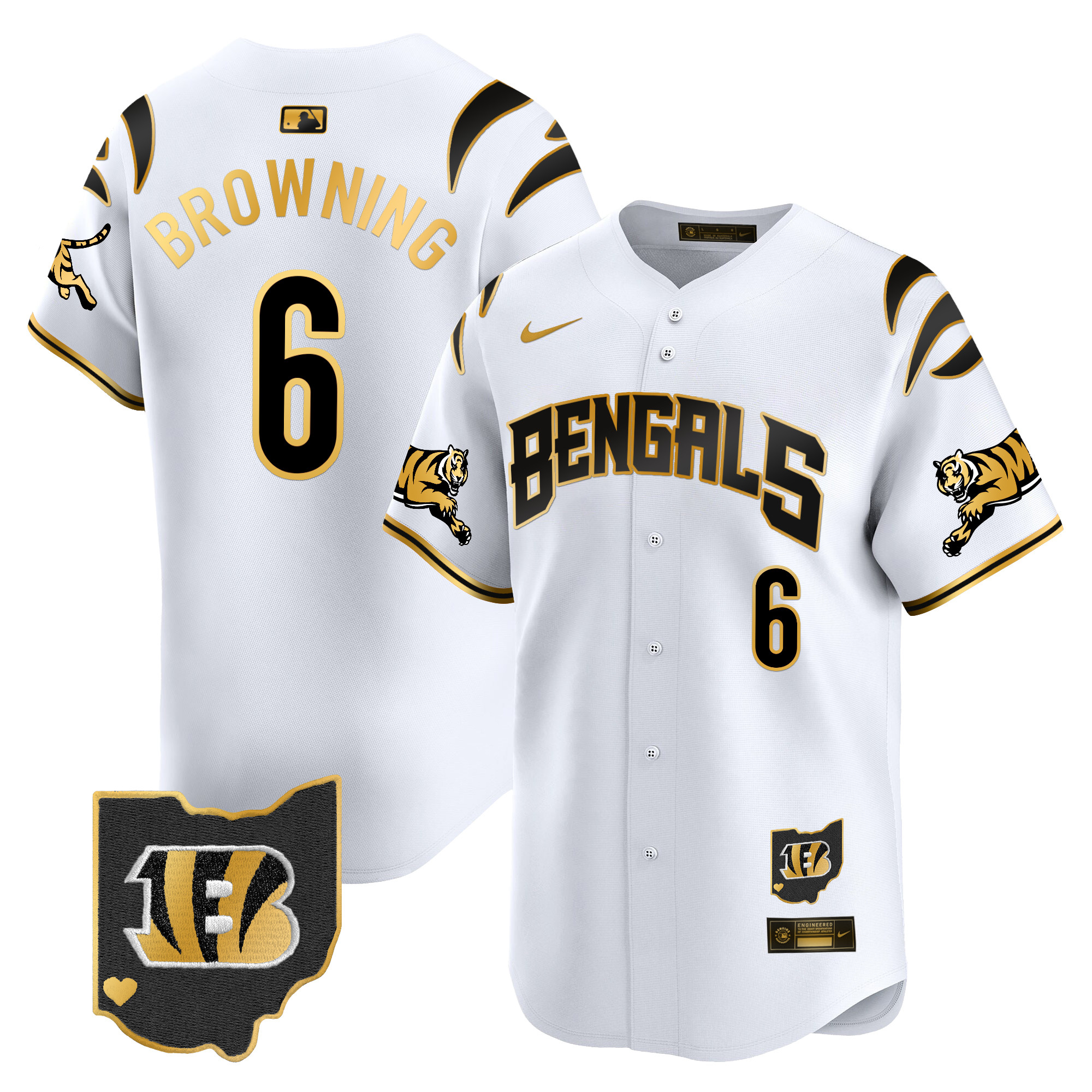 Jake Browning Men's Cincinnati Bengals Vapor Premier Limited White Gold Jersey - All Stitched