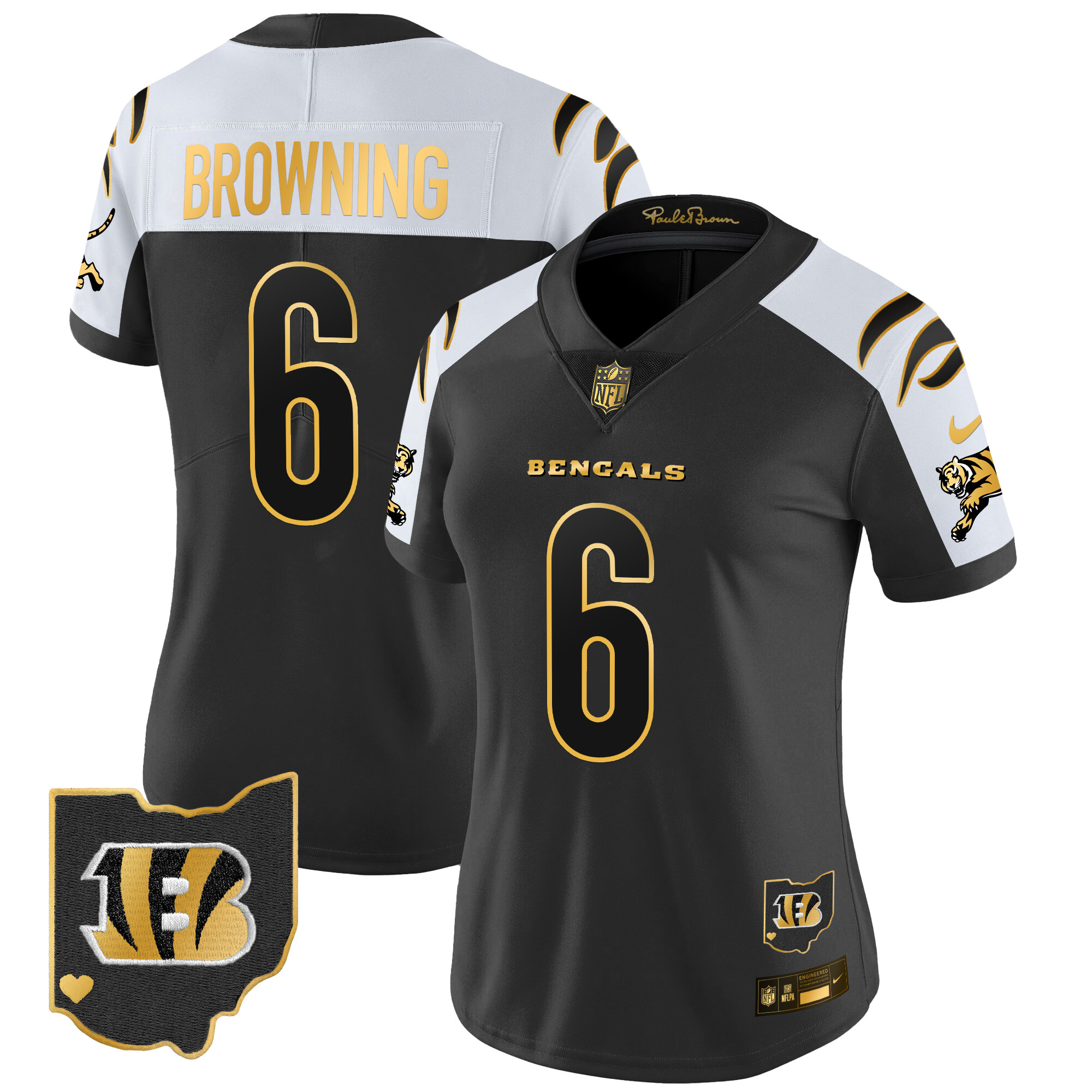 Jake Browning Women's Cincinnati Bengals 2024 Gold Vapor Limited Alternate Jersey - All Stitched
