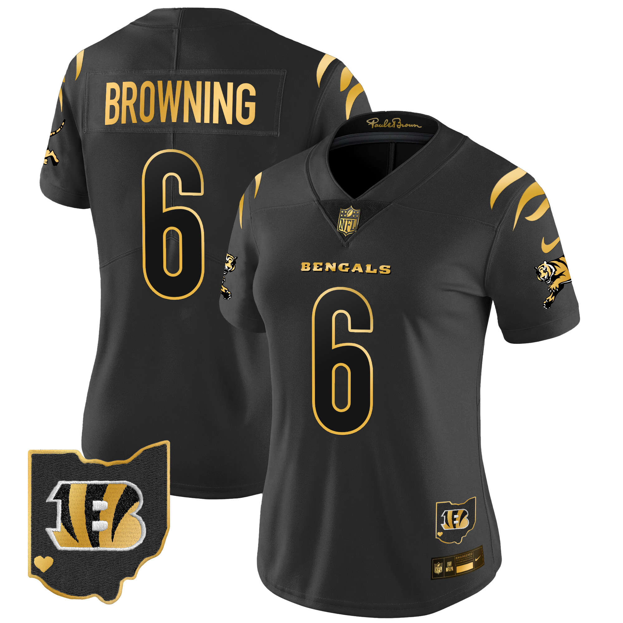 Jake Browning Women's Cincinnati Bengals 2024 Gold Vapor Limited Black Gold Jersey - All Stitched