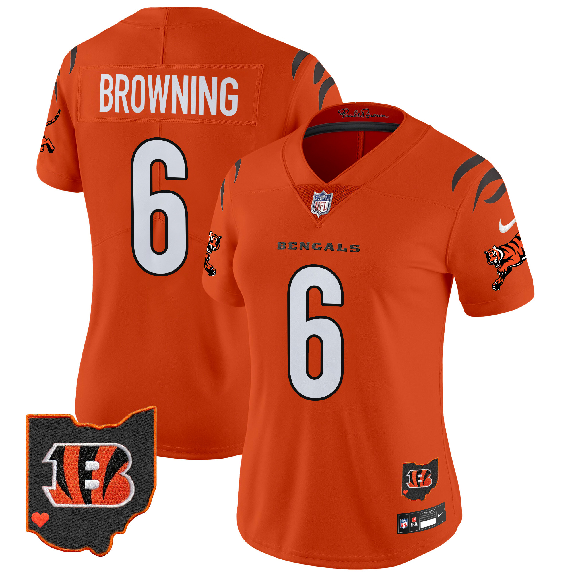 Jake Browning Women's Cincinnati Bengals 2024 Vapor Limited Orange Jersey - All Stitched