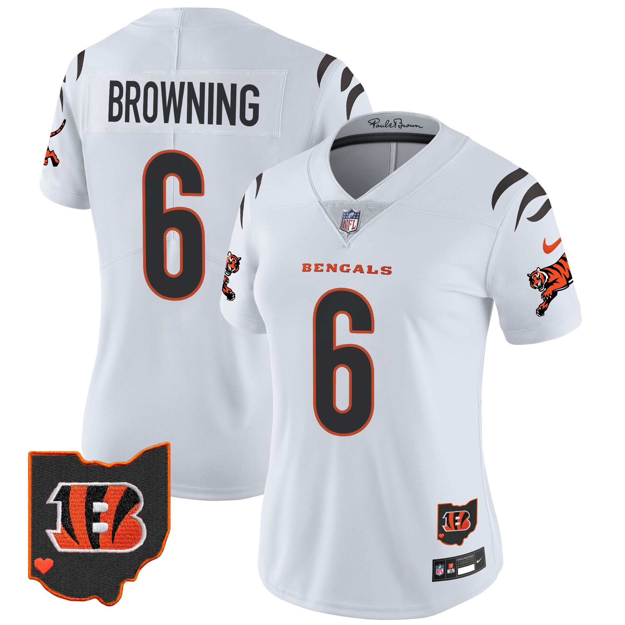 Jake Browning Women's Cincinnati Bengals 2024 Vapor Limited White Jersey - All Stitched