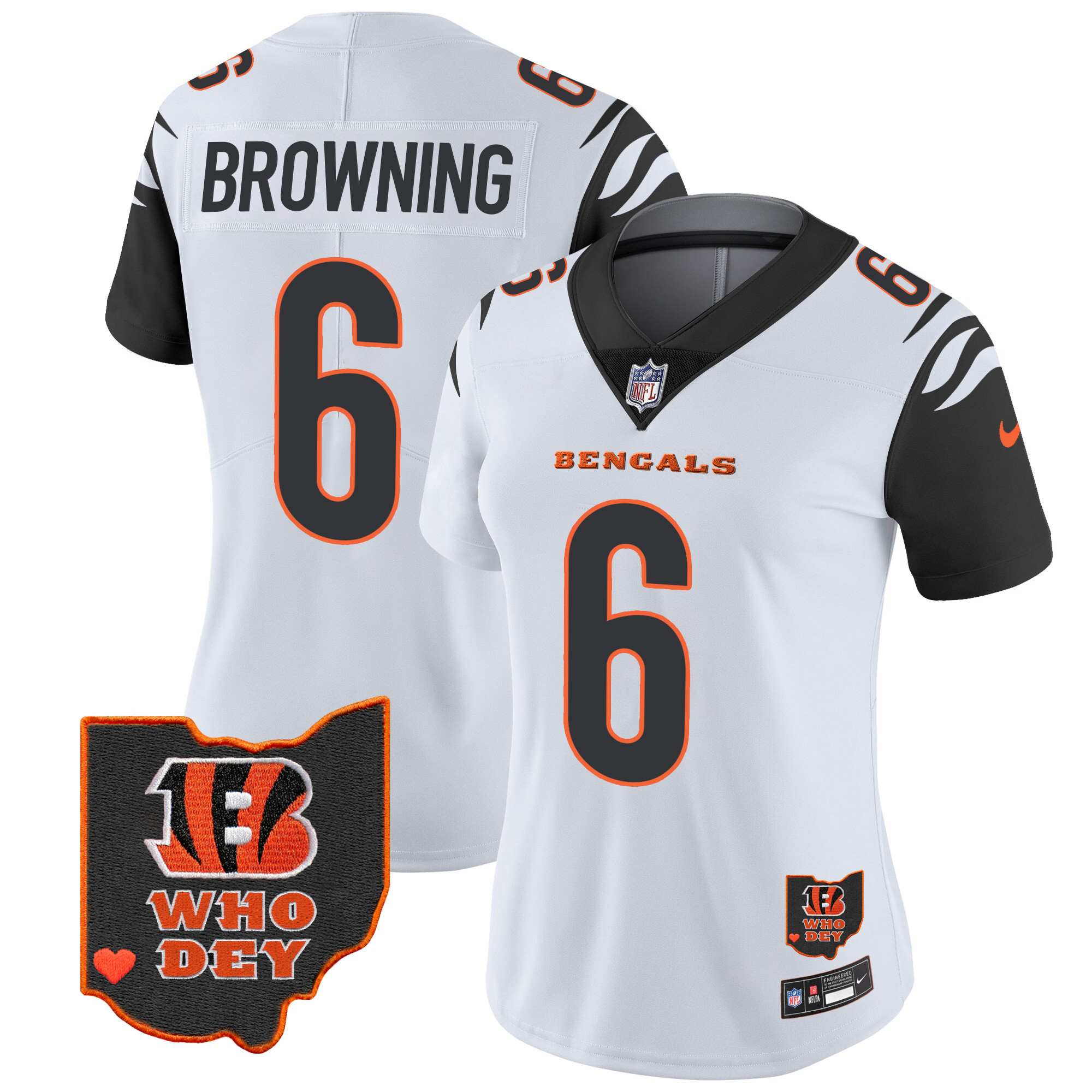 Jake Browning Women's Cincinnati Bengals Ohio Patch Vapor Limited Color Rush Jersey - All Stitched