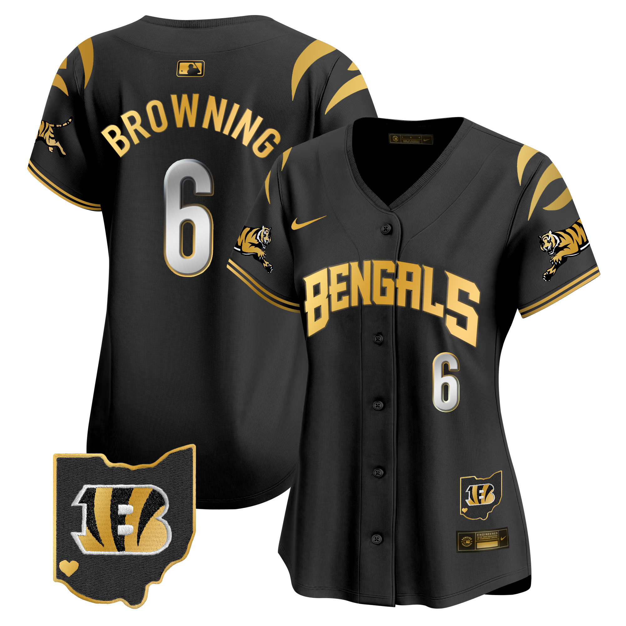 Jake Browning Women's Cincinnati Bengals Vapor Premier Limited Black Gold Jersey - All Stitched