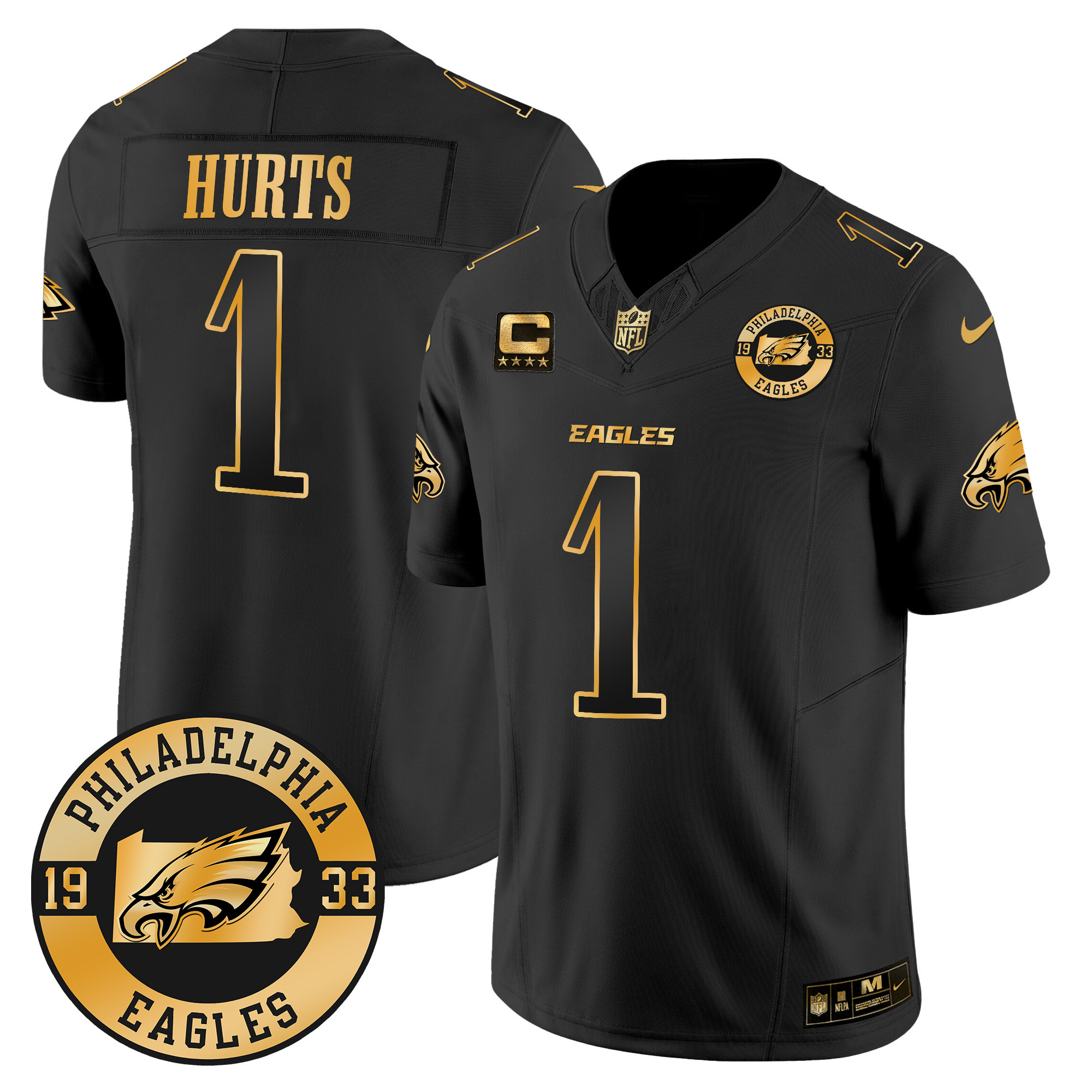 Jalen Hurts Men's Philadelphia Eagles 2024 Gold Vapor Limited Black Gold Jersey - All Stitched