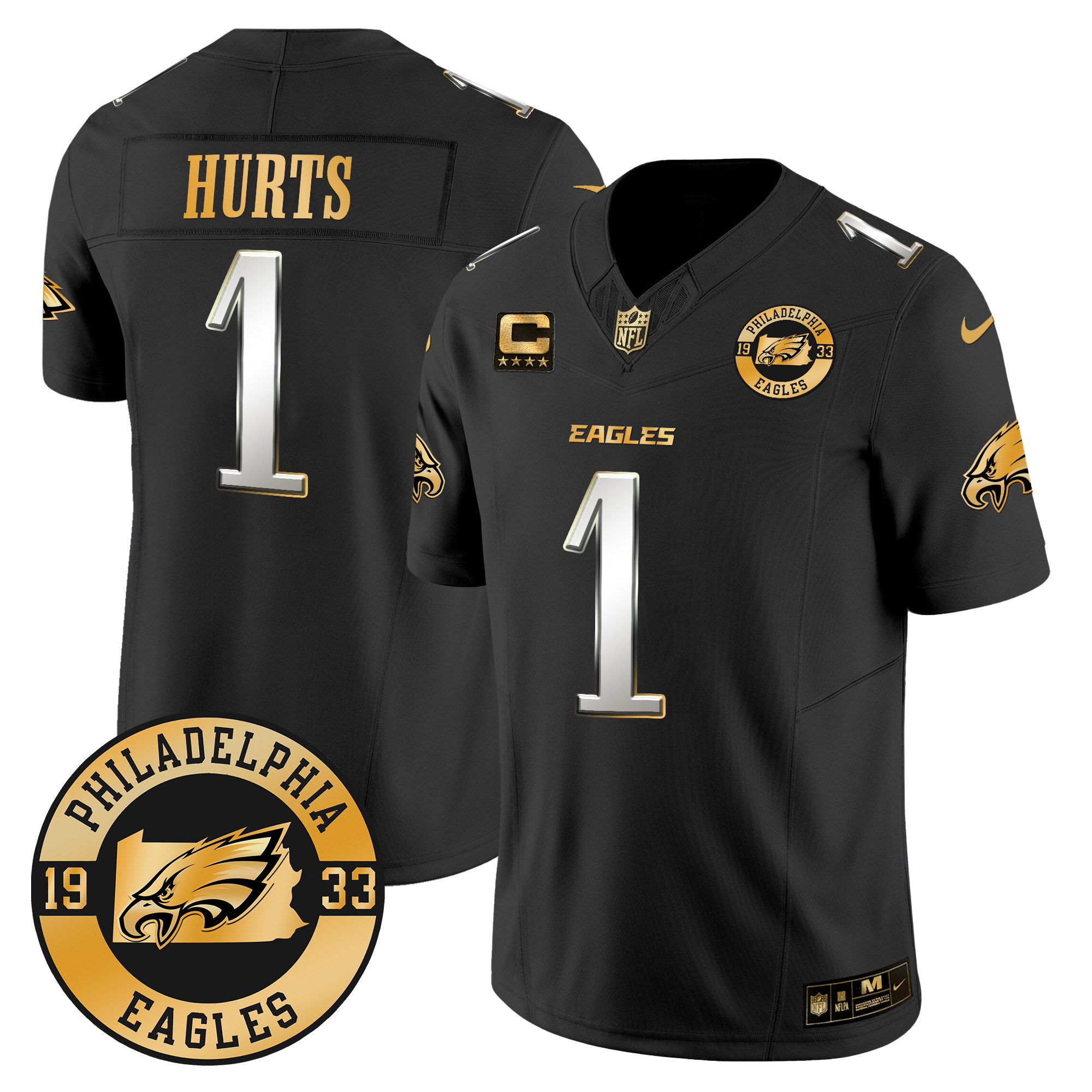 Jalen Hurts Men's Philadelphia Eagles 2024 Gold Vapor Limited Black Limited Jersey - All Stitched