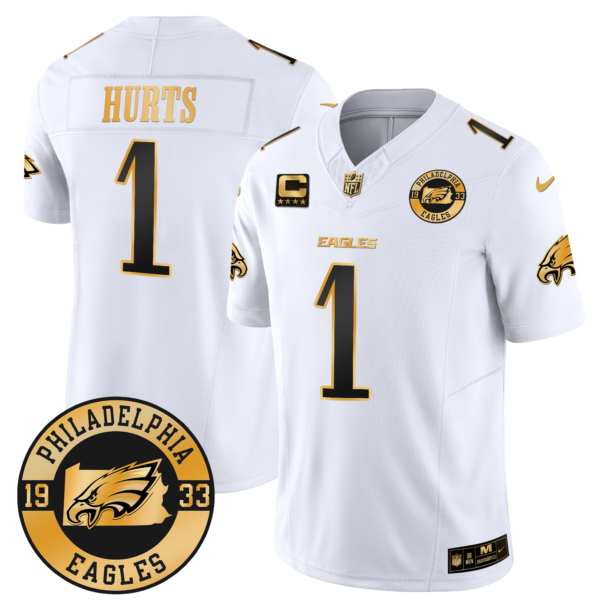 Jalen Hurts Men's Philadelphia Eagles 2024 Gold Vapor Limited White Gold Jersey - All Stitched