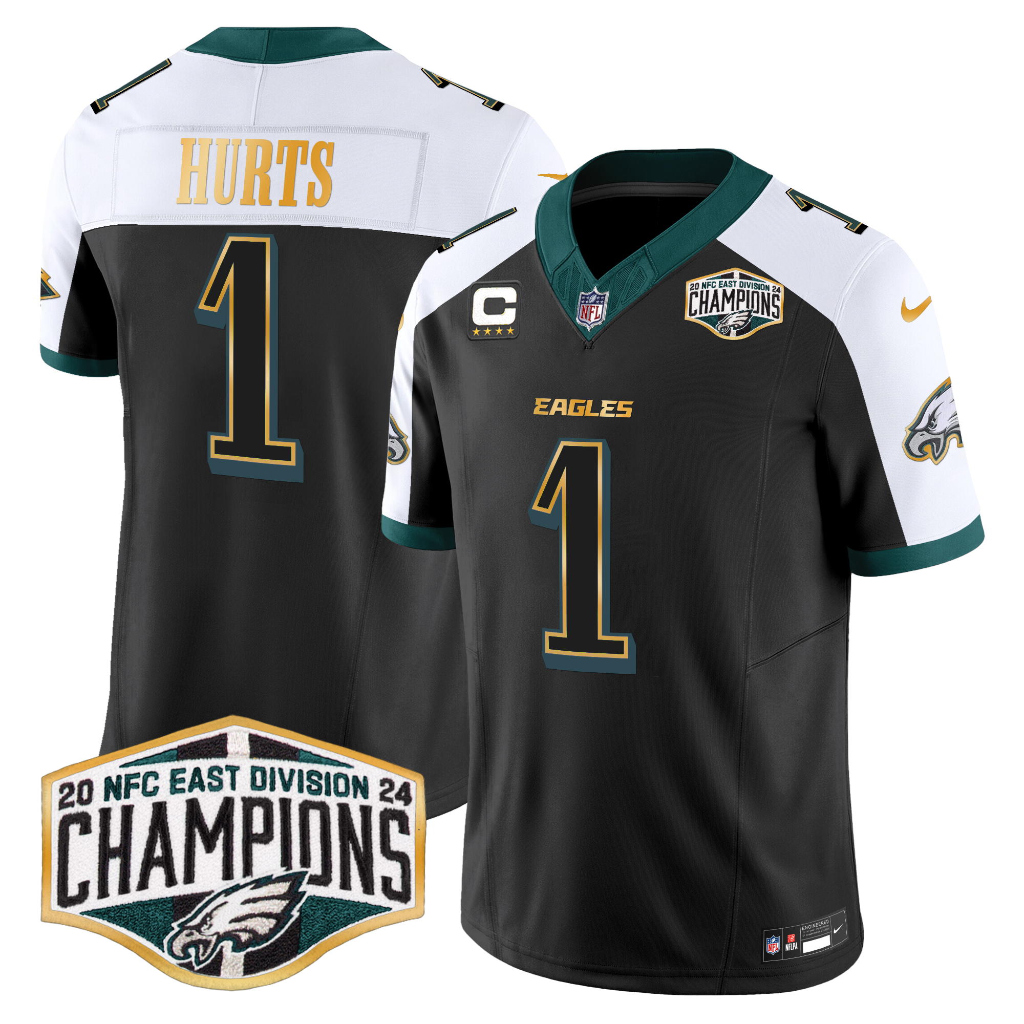 Jalen Hurts Men's Philadelphia Eagles 2024 NFC East Division Champions Gold Trim Vapor Limited Black Alternate Jersey - All Stitched