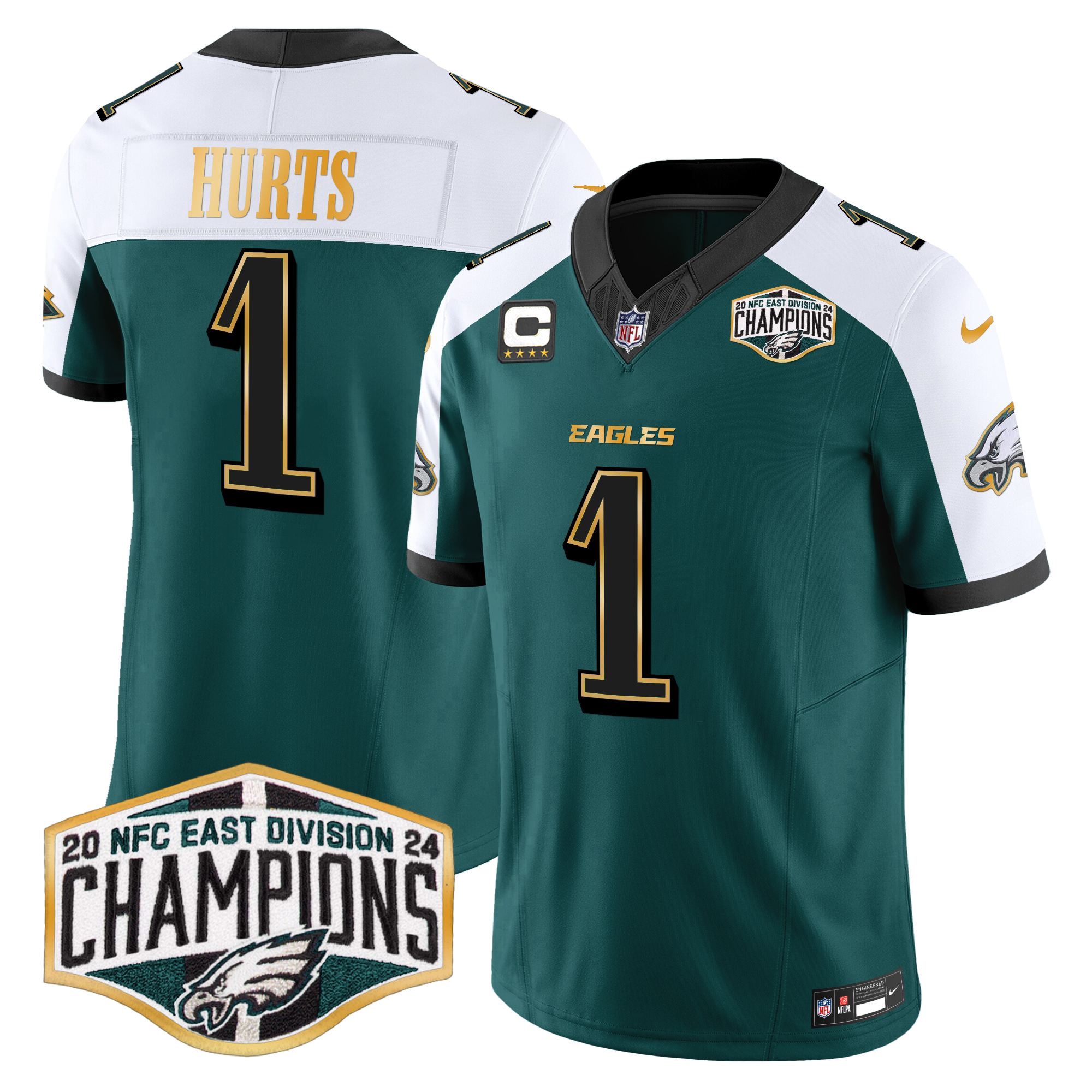 Jalen Hurts Men's Philadelphia Eagles 2024 NFC East Division Champions Gold Trim Vapor Limited Green Alternate Jersey - All Stitched