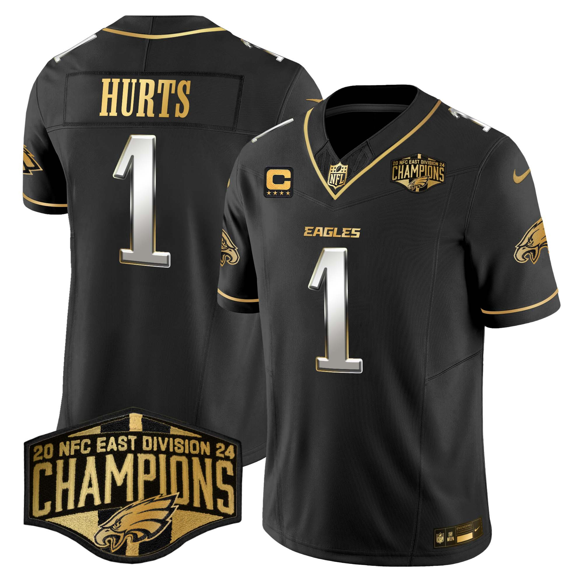 Jalen Hurts Men's Philadelphia Eagles 2024 NFC East Division Champions Gold Vapor Limited Black Limited Jersey - All Stitched
