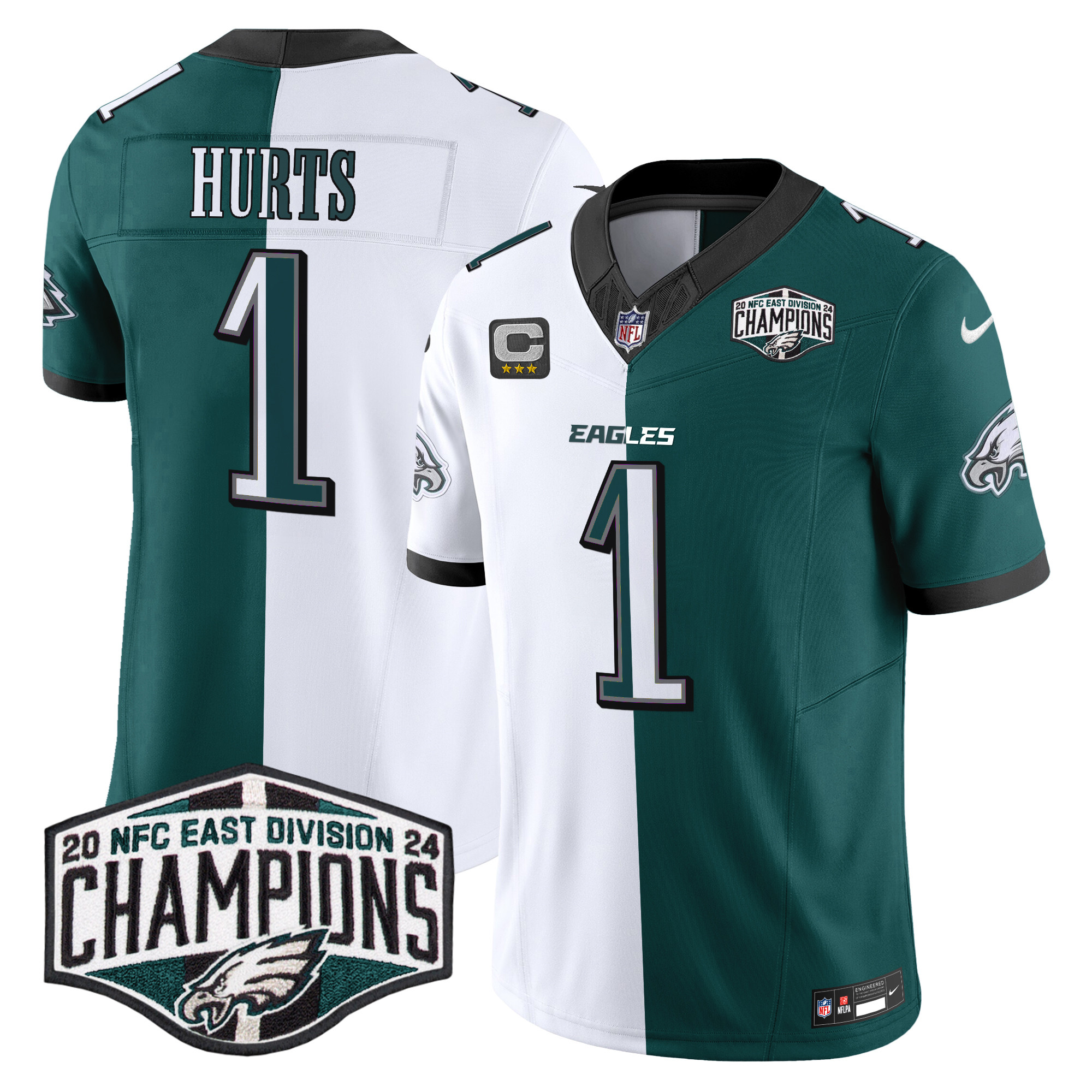 Jalen Hurts Men's Philadelphia Eagles 2024 NFC East Division Champions Vapor Limited Split Jersey - All Stitched