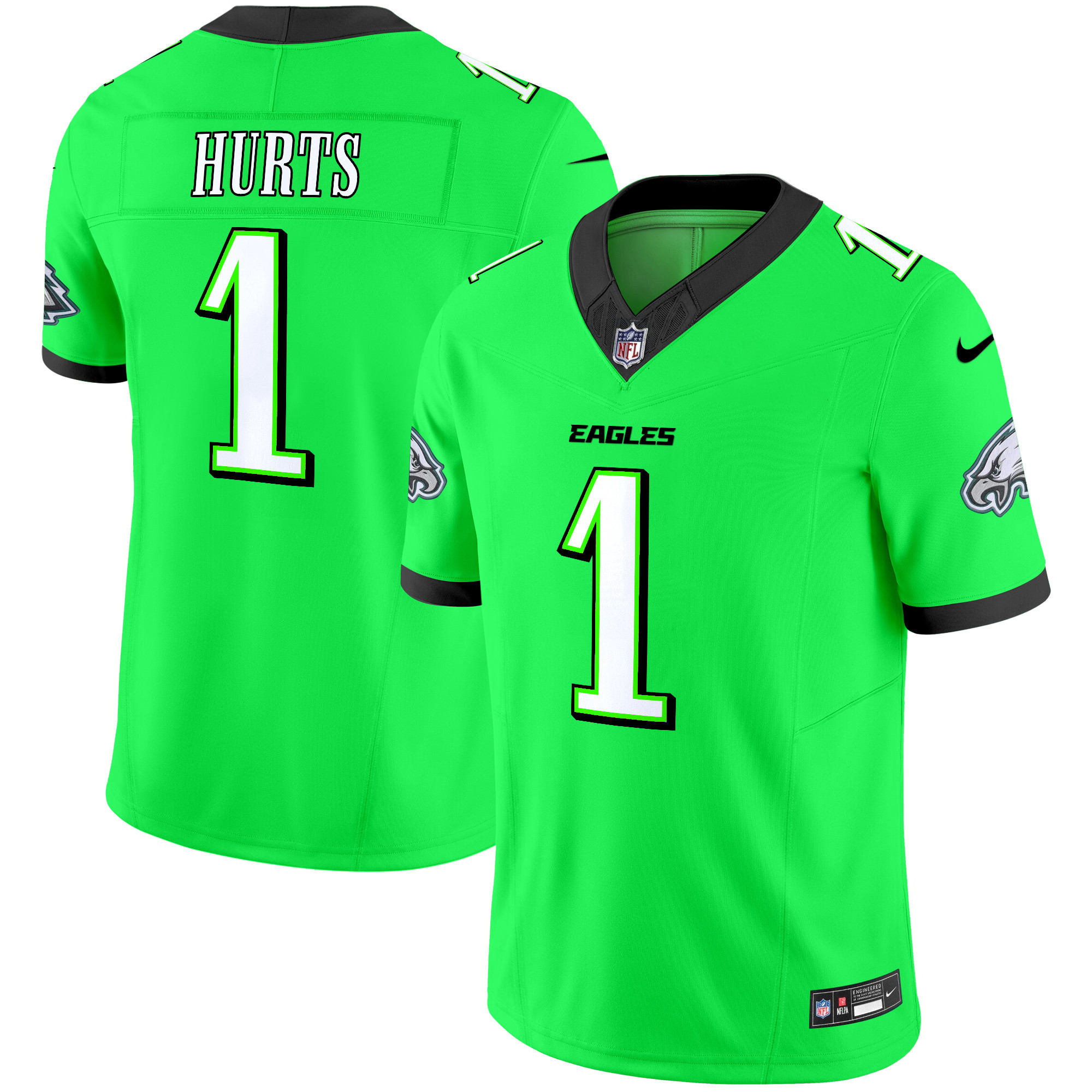 Jalen Hurts Men's Philadelphia Eagles 2024 Practice Vapor Limited Green Neon Jersey - All Stitched