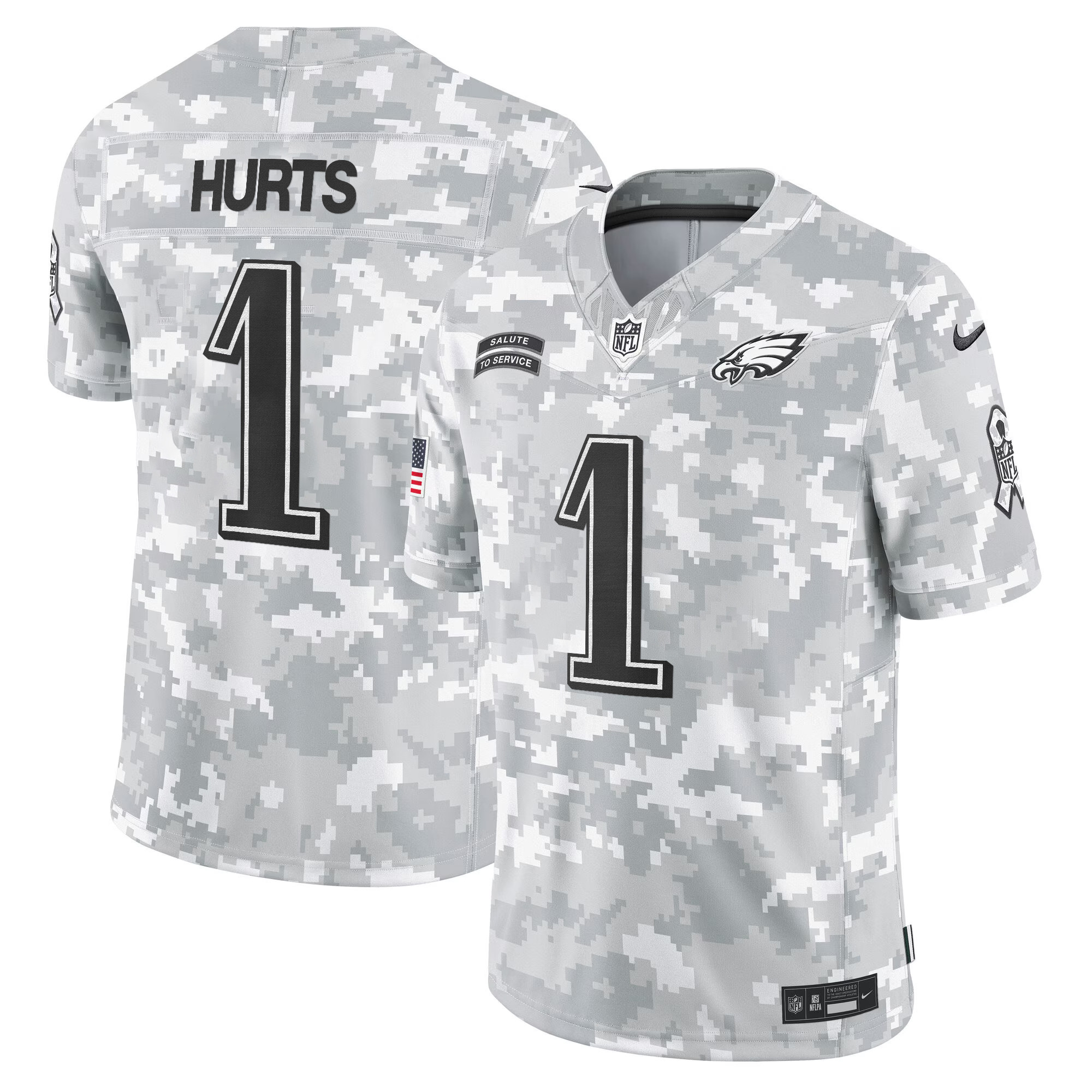 Jalen Hurts Men's Philadelphia Eagles 2024 Salute to Service Vapor Limited Arctic Camo Jersey - All Stitched